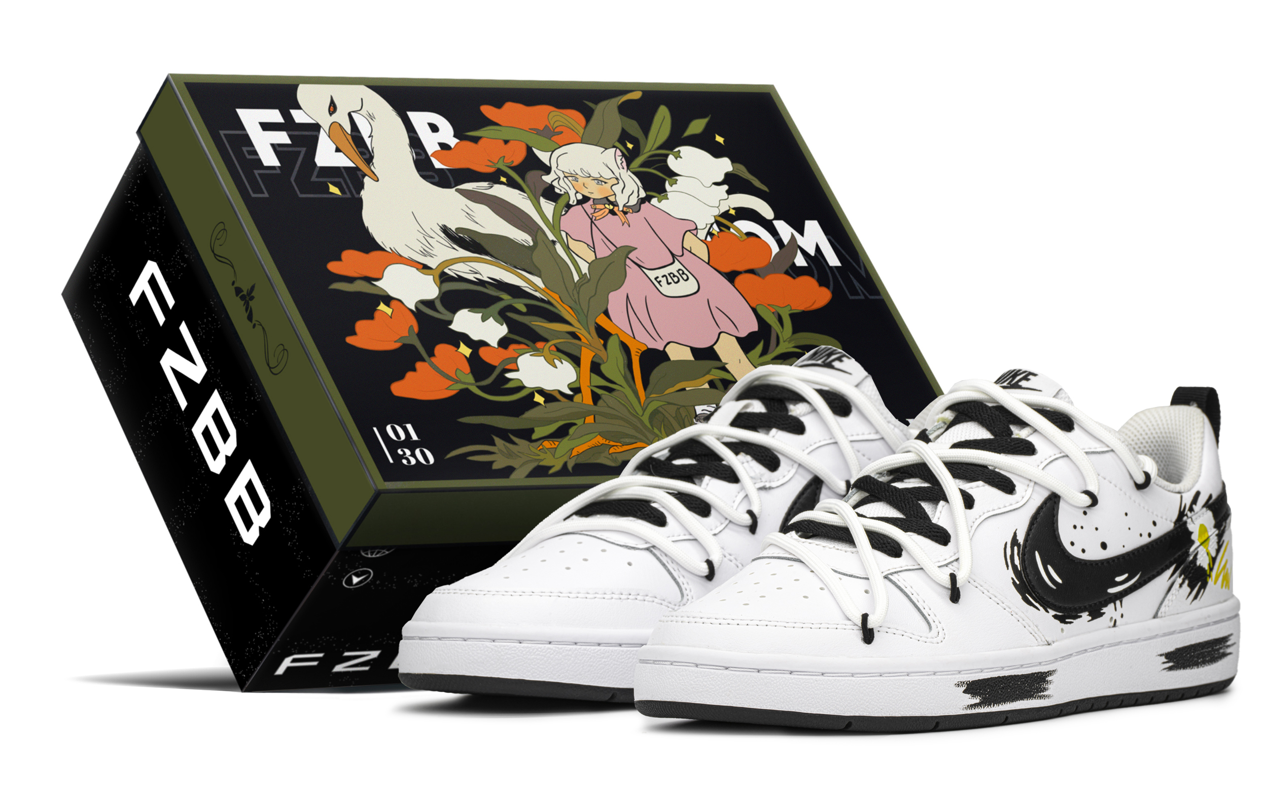 Buy [Sepatu Kustom] Nike Court Borough Low 'Splatter Hitam Putih' BQ5448-104-466456