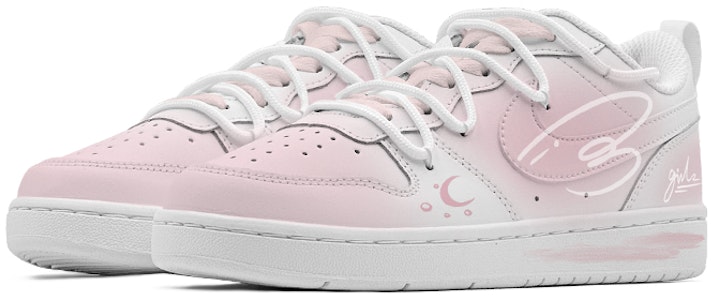 【訂製球鞋】Nike Court Borough 春日踏青季 心動少女 特殊鞋盒 防滑耐磨 低筒 板鞋 GS 粉白 Shop 【訂製球鞋】Nike Court Borough 春日踏青季 心動少女 特殊鞋盒 防滑耐磨 低筒 板鞋 GS 粉白