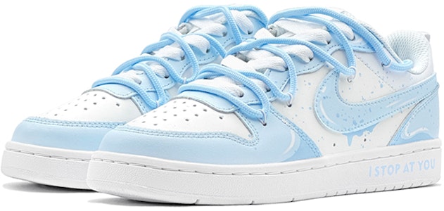 【訂製球鞋】 Nike Court Borough 夏日外出 減齡風 藍色棉花糖 特殊鞋盒 低筒 板鞋 GS 藍白 Lookbook 【訂製球鞋】 Nike Court Borough 夏日外出 減齡風 藍色棉花糖 特殊鞋盒 低筒 板鞋 GS 藍白