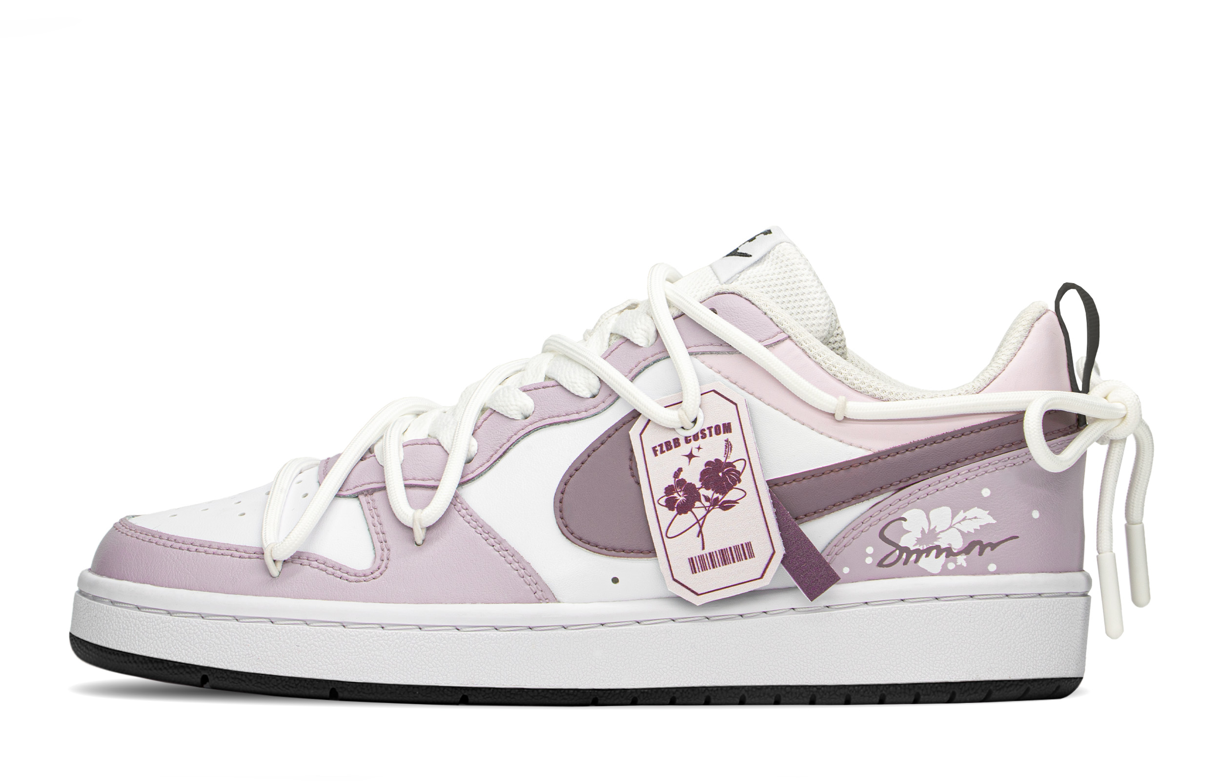 [Custom Shoes] Nike Court Borough Low 'Summer Hibiscus White-Purple'