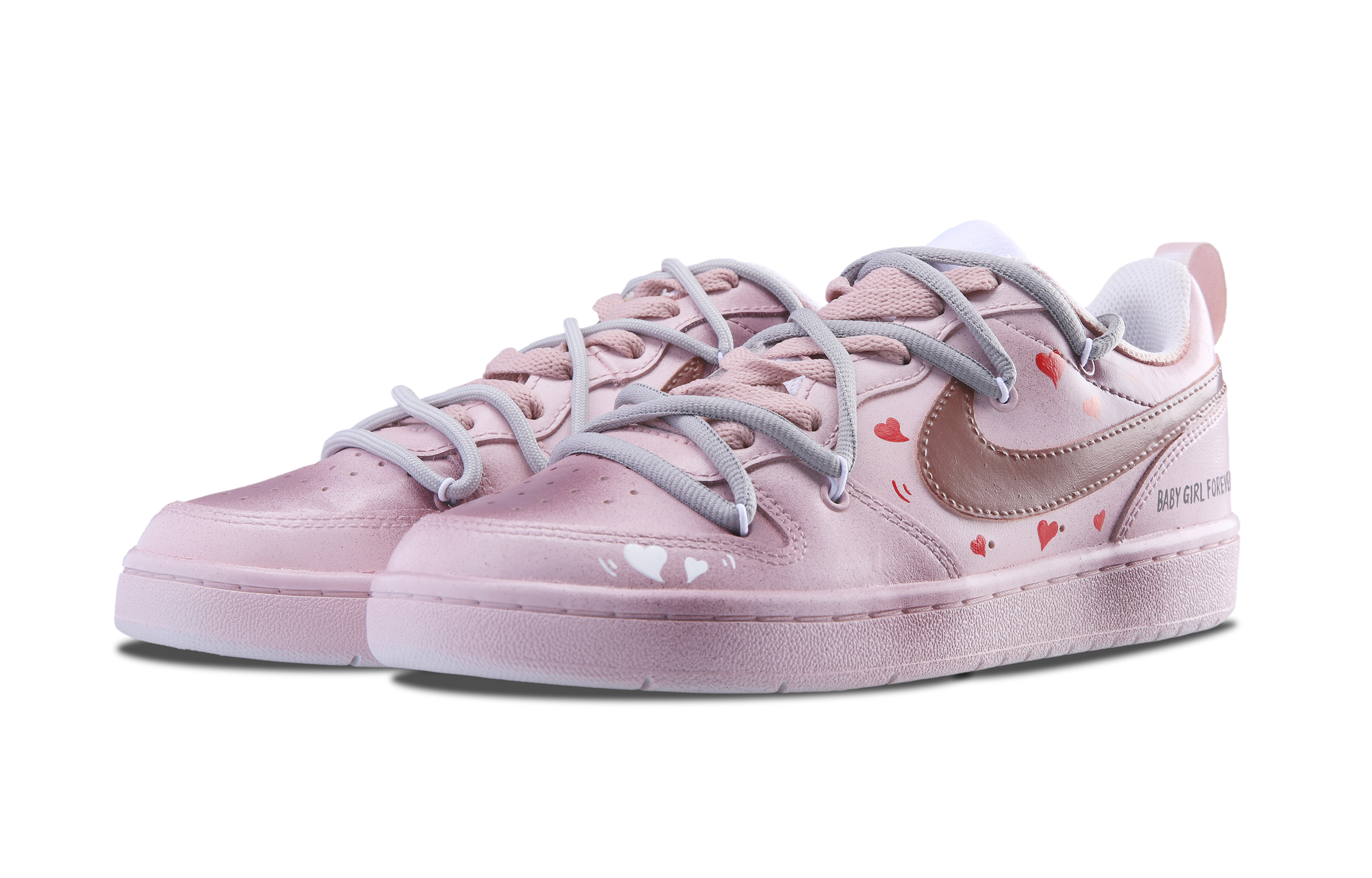 Shop 【訂製球鞋】 Nike Court Borough Low 甜蜜愛心 潮流前線 舒適百搭 防滑減震耐磨 低筒 板鞋 GS 粉色