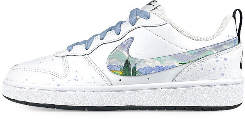 【定制球鞋】Nike Court Borough 梵高 麥田 油畫 潮流百搭 低幫 板鞋 GS 白藍 Buy 【定制球鞋】Nike Court Borough 梵高 麥田 油畫 潮流百搭 低幫 板鞋 GS 白藍