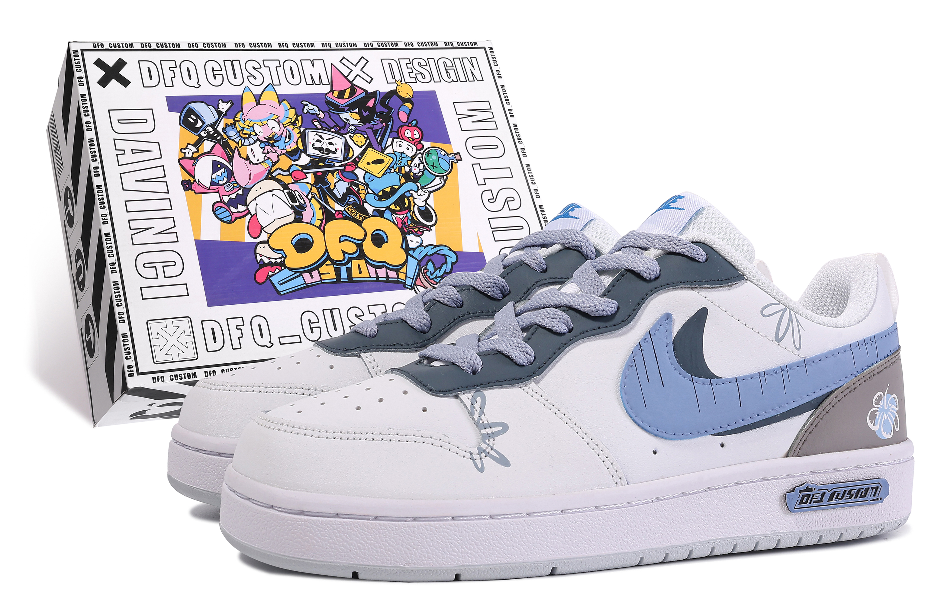 [Custom Shoes] Nike Court Borough Low 'White-Blue Da Vinci Custom ...