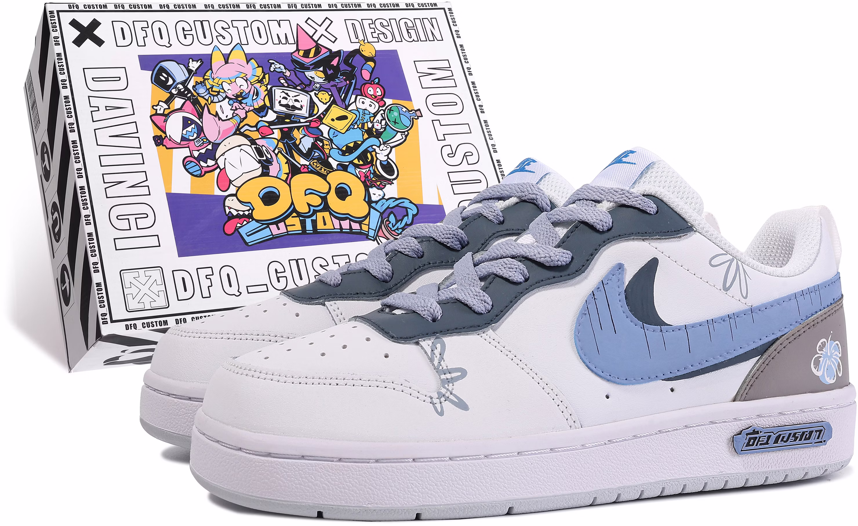 custom-shoes-nike-court-borough-low-white-blue-da-vinci-custom