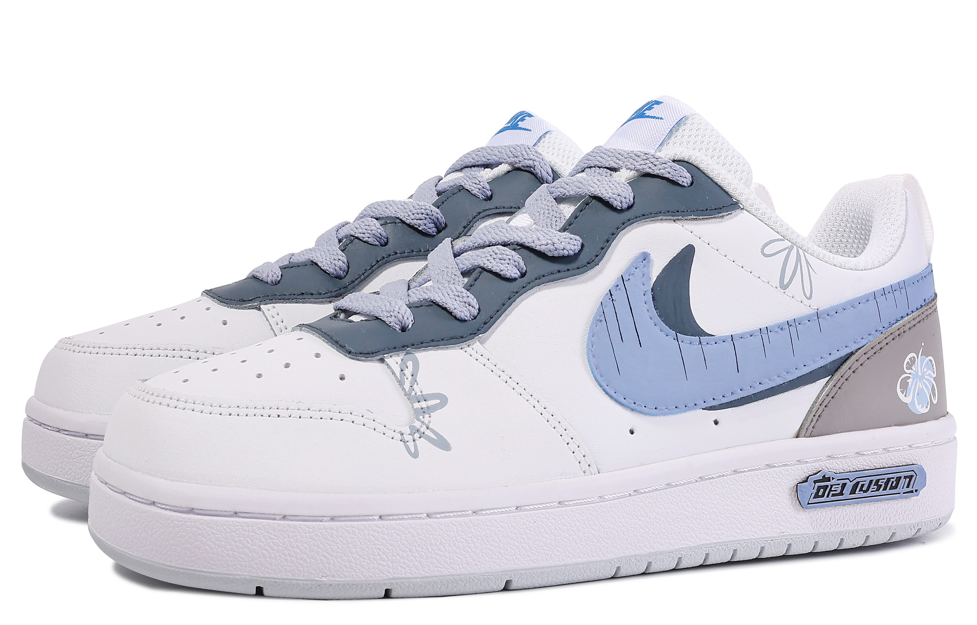 Purchase [カスタムシューズ] ナイキ コートバラ ロー 'ホワイト-ブルー ダ・ヴィンチ カスタム' BQ5448-123(TeamM-花墙-BOX)