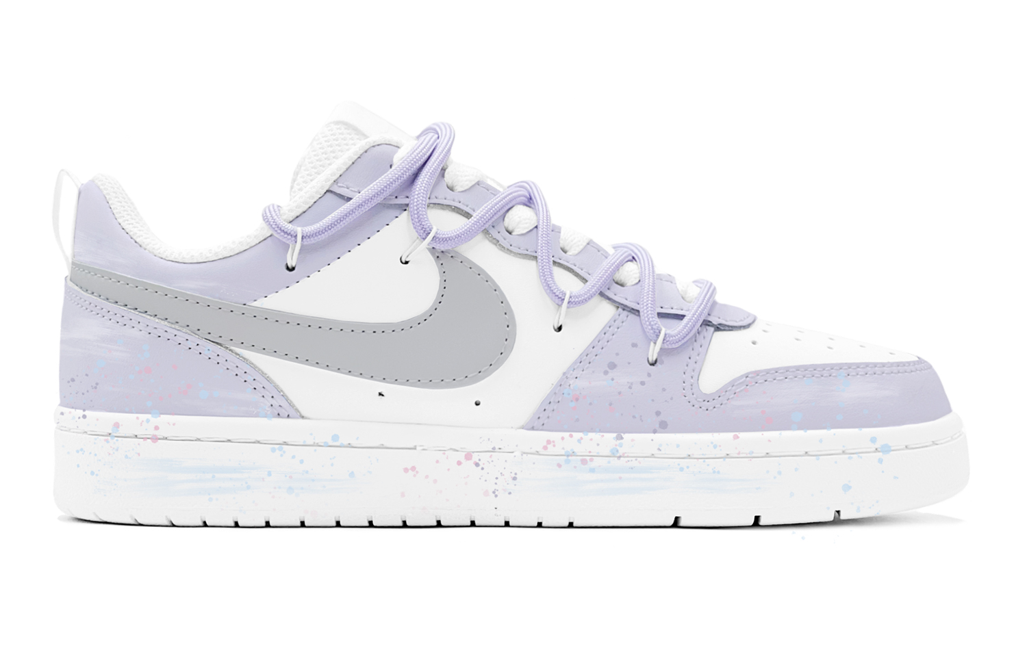 Order [Sepatu Custom] Nike Court Borough Low 'Putih-Ungu Grafiti' BQ5448-100(TeamS-紫白喷墨涂鸦S-BOX)