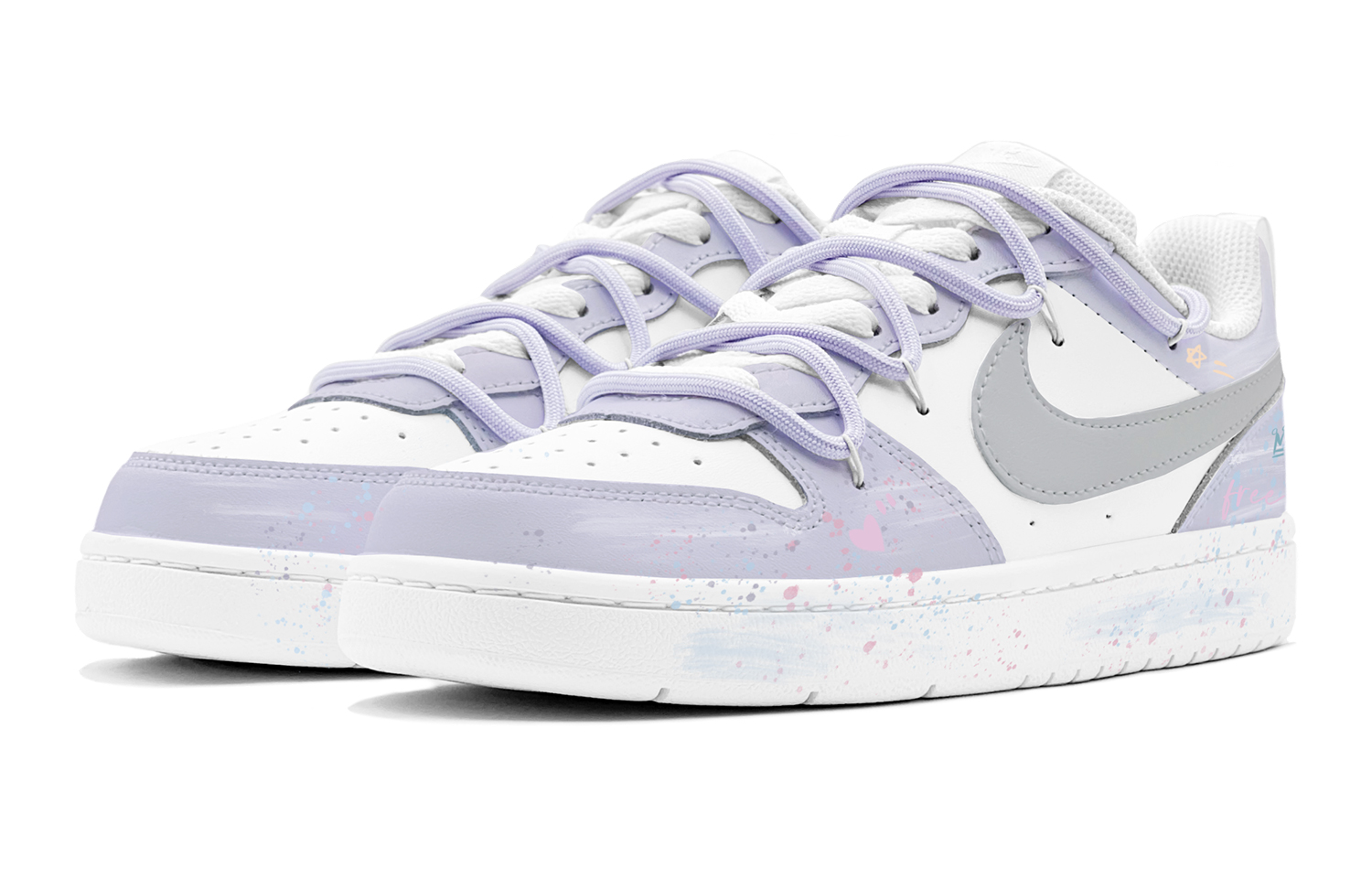 Lookbook [Sepatu Custom] Nike Court Borough Low 'Putih-Ungu Grafiti' BQ5448-100(TeamS-紫白喷墨涂鸦S-BOX)