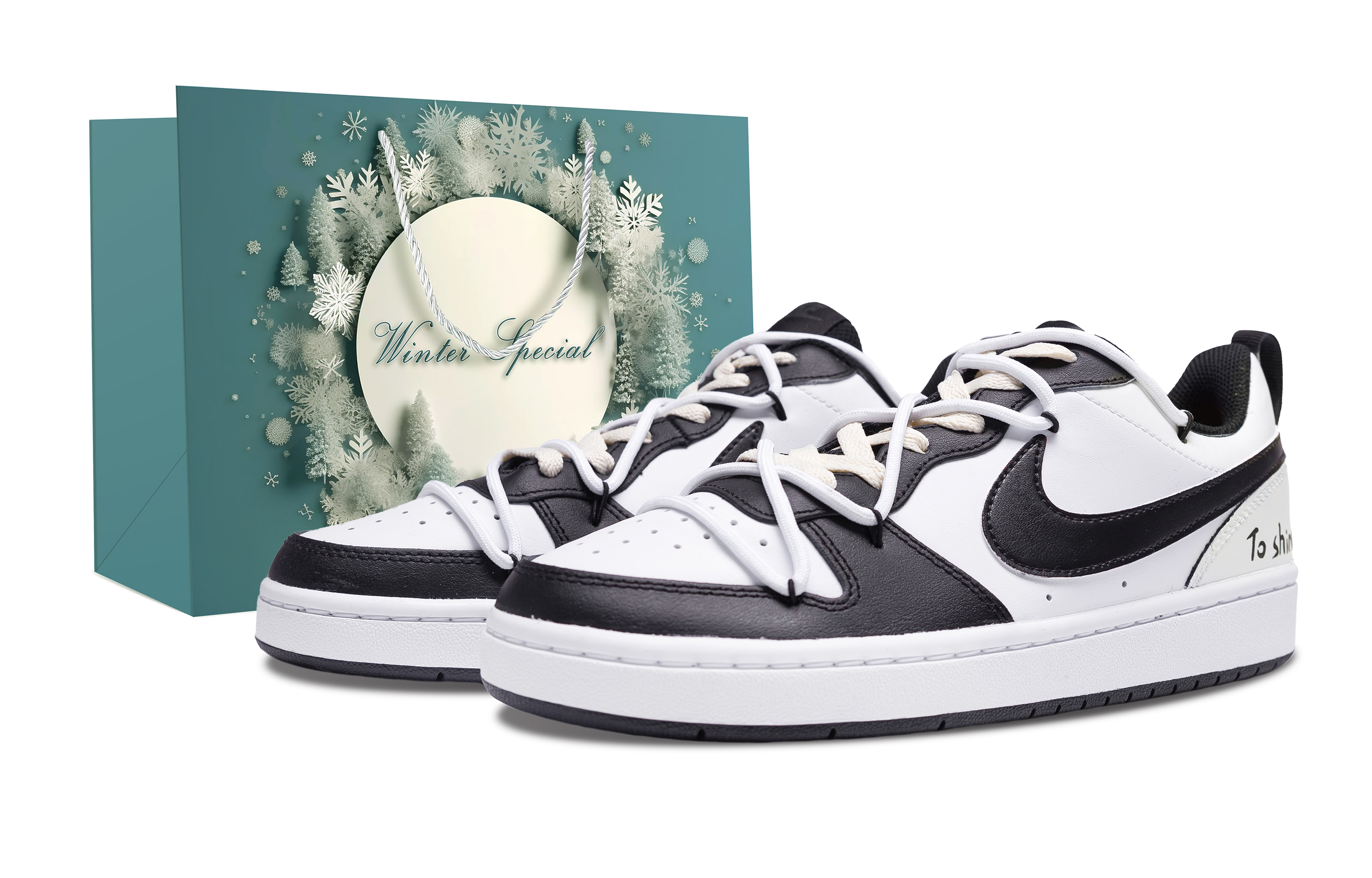 Buy [Sepatu Kustom] Nike Court Borough Low 'Edisi Berkilau Putih Hitam' BQ5448-115(Team43ToshineS-BOX）