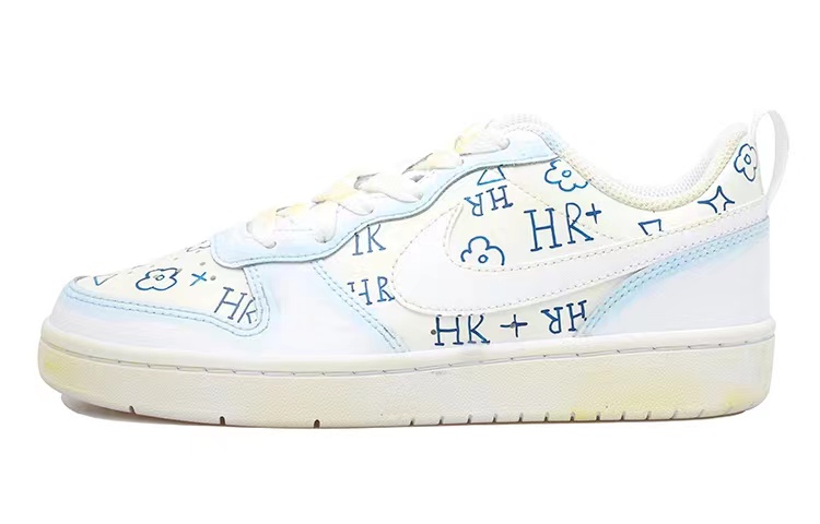 Buy [定制鞋款] Nike Court Borough Low '白蓝黄涂鸦花朵' BQ5448-100(Team拾玖-HR小花S-BOX)