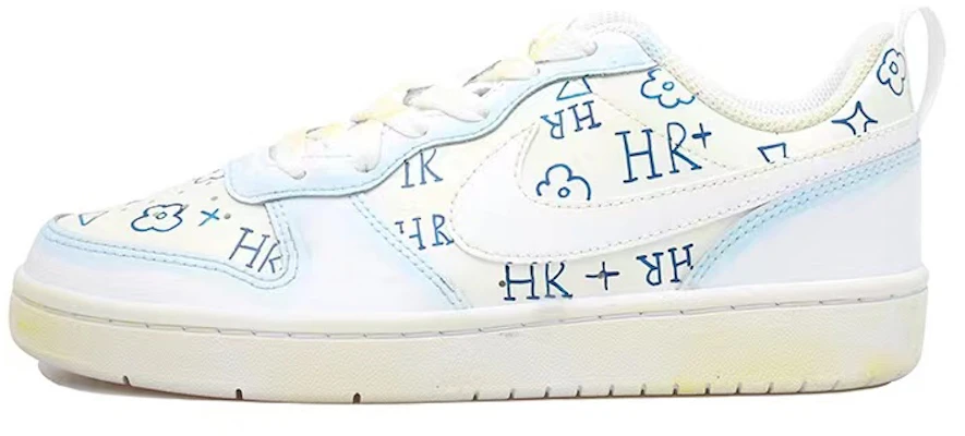 【定制球鞋】Nike Court Borough 塗鴉 小花 做舊 低幫 板鞋 GS 白藍黃 Buy 【定制球鞋】Nike Court Borough 塗鴉 小花 做舊 低幫 板鞋 GS 白藍黃