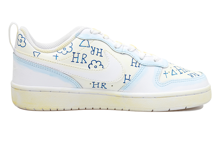 Order [定制鞋款] Nike Court Borough Low '白蓝黄涂鸦花朵' BQ5448-100(Team拾玖-HR小花S-BOX)