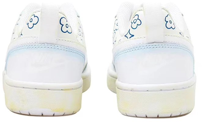 【定制球鞋】Nike Court Borough 塗鴉 小花 做舊 低幫 板鞋 GS 白藍黃 Shop 【定制球鞋】Nike Court Borough 塗鴉 小花 做舊 低幫 板鞋 GS 白藍黃