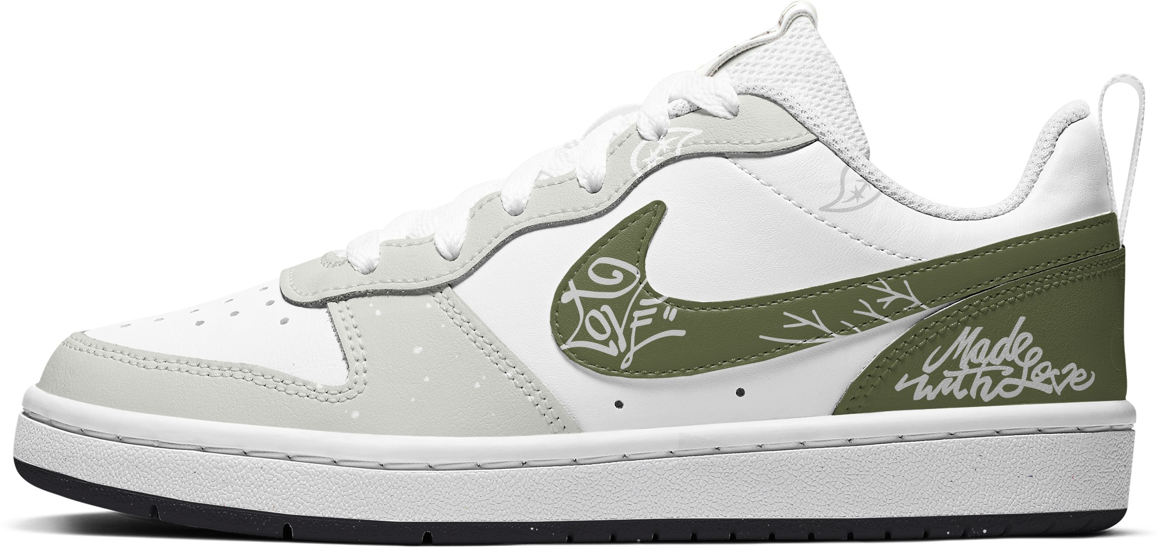 custom-shoes-nike-court-borough-low-white-green-grey-paisley-love
