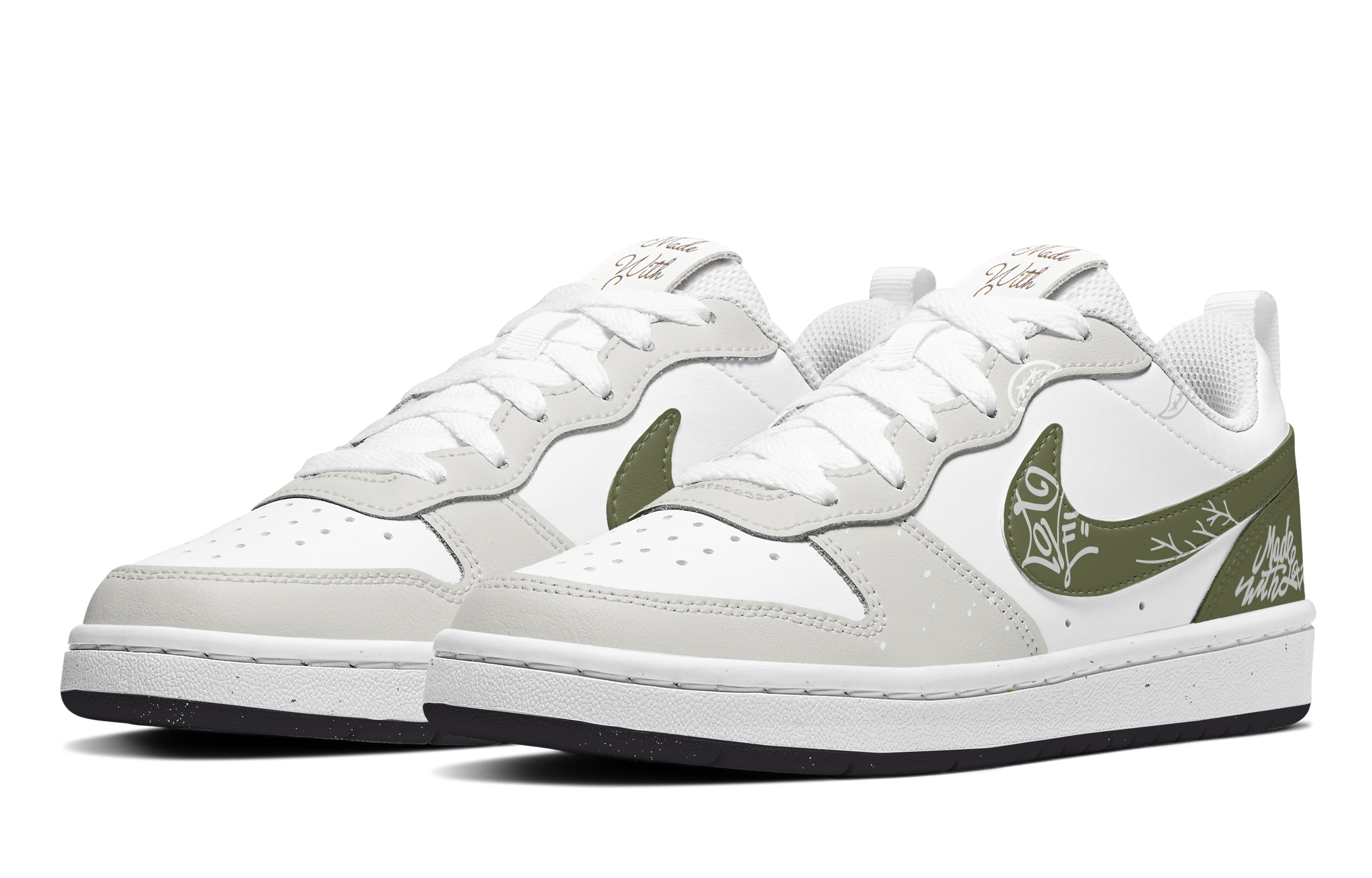 Shop 나이키 코트 보로 로우 '화이트 그린 페이즐리' (커스텀) DV5456-108(TeamA-现爱情造绿灰腰果)