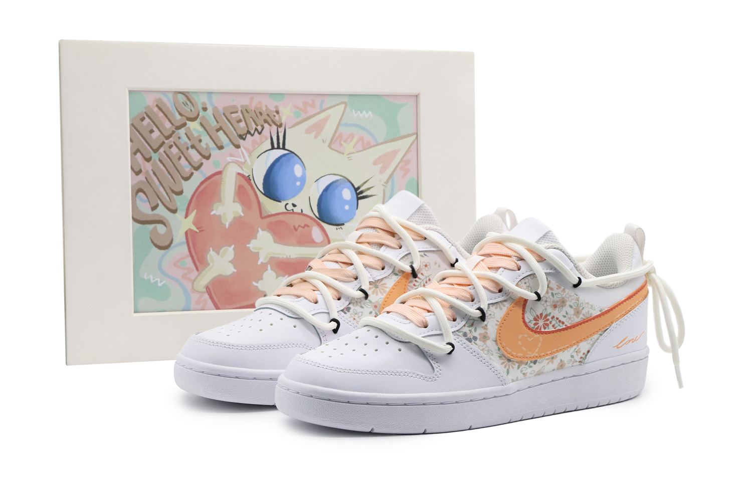 Buy [Kasut Custom] Nike Court Borough Low 'Putih Jingga Bunga' BQ5448-100(Team57-女款小碎花)