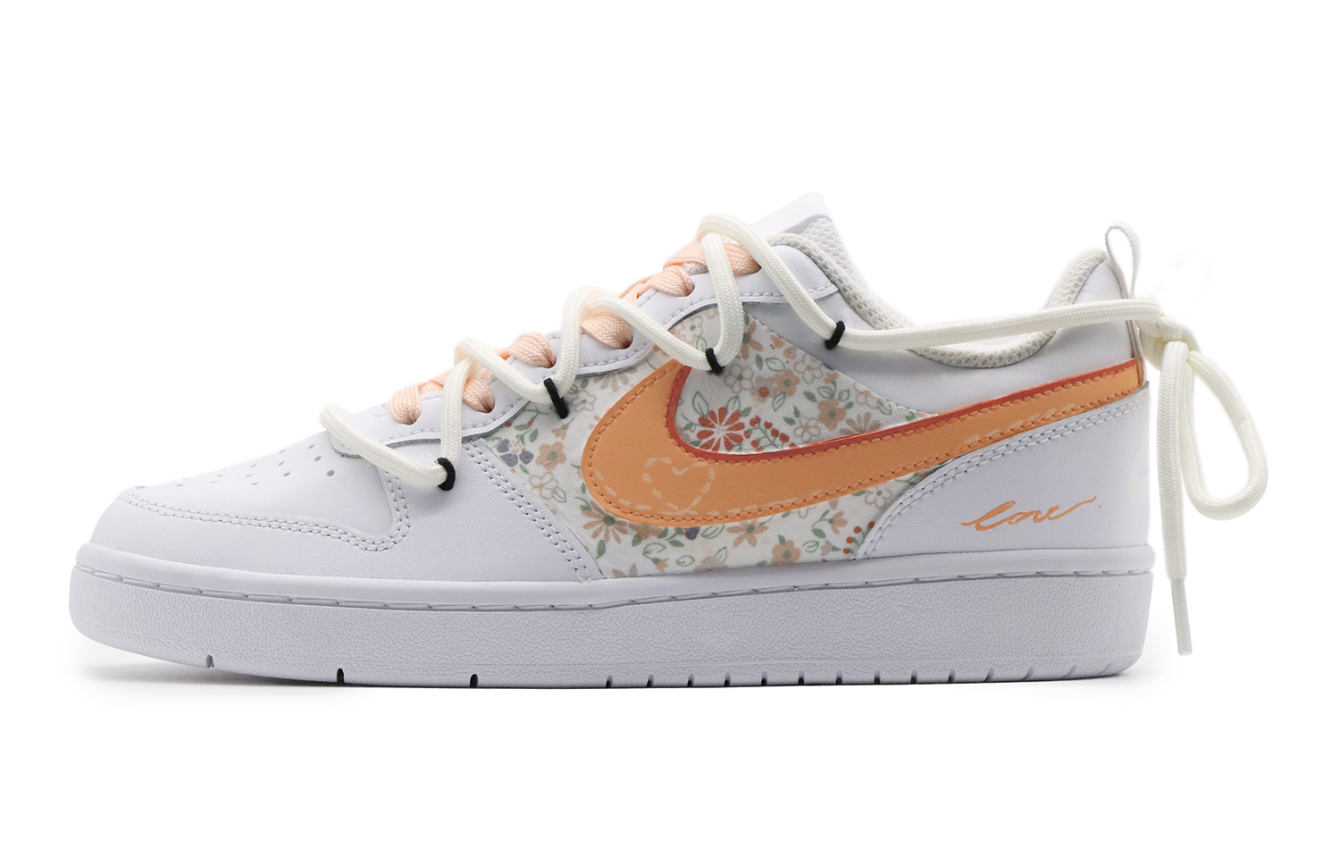 Order [Kasut Custom] Nike Court Borough Low 'Putih Jingga Bunga' BQ5448-100(Team57-女款小碎花)