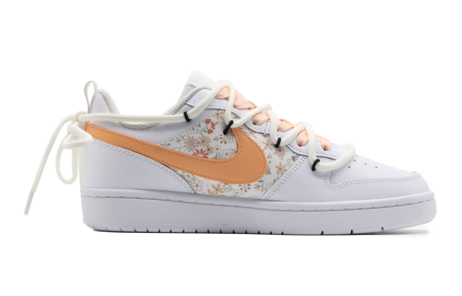 Lookbook [Kasut Custom] Nike Court Borough Low 'Putih Jingga Bunga' BQ5448-100(Team57-女款小碎花)