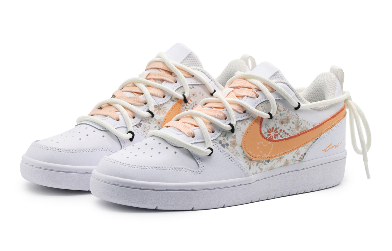 Shop [Kasut Custom] Nike Court Borough Low 'Putih Jingga Bunga' BQ5448-100(Team57-女款小碎花)