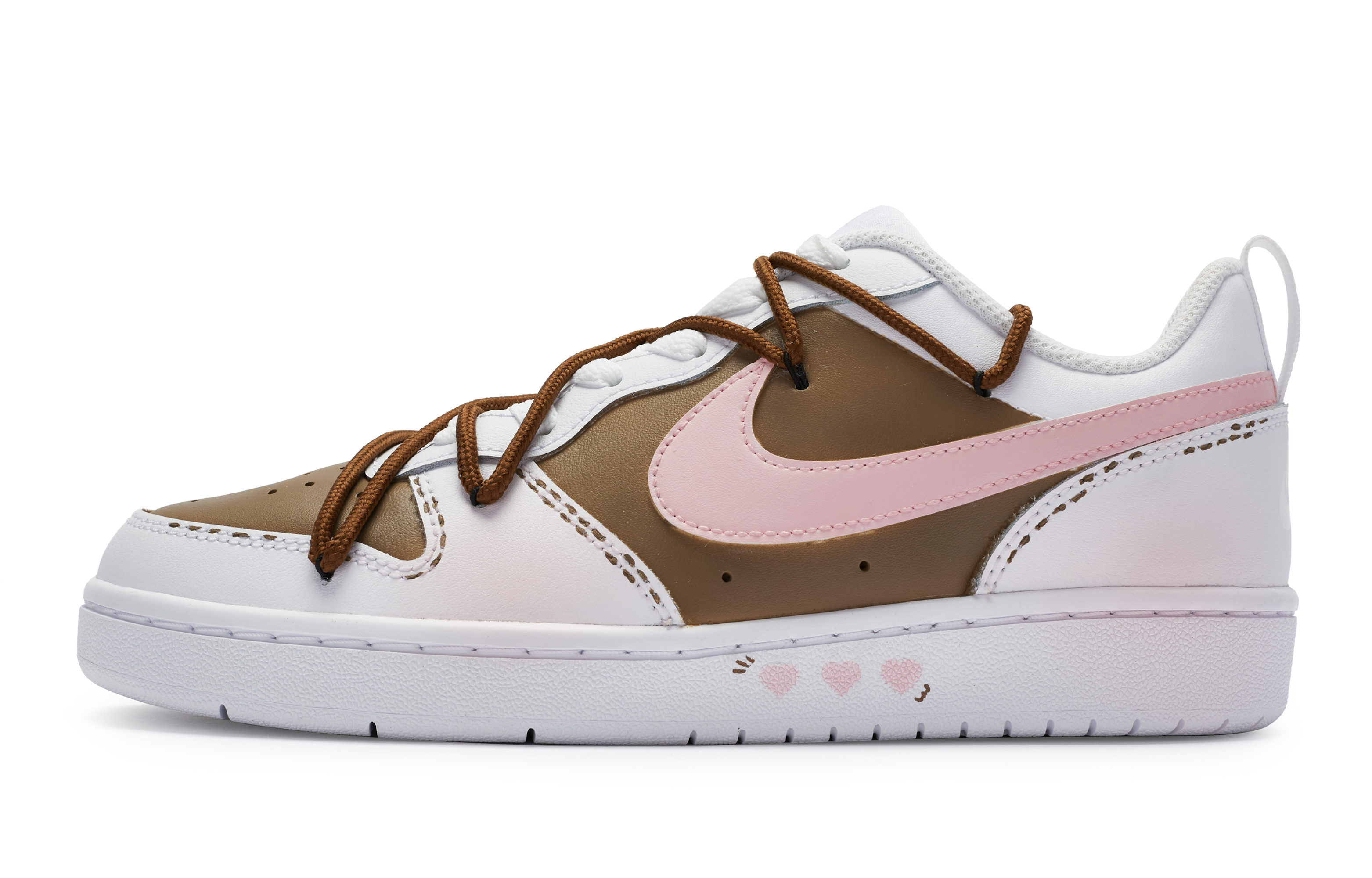 Buy [Nike Kasut Custom] Nike Court Borough Rendah 'Putih Merah Jambu-Coklat' BQ5448-100-452355