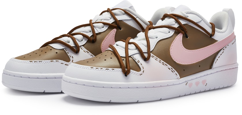 【訂製球鞋】Nike Court Borough 811製造 線條心動 少女 甜美 手繪噴繪 防滑 低筒 板鞋 GS 白粉棕 Lookbook 【訂製球鞋】Nike Court Borough 811製造 線條心動 少女 甜美 手繪噴繪 防滑 低筒 板鞋 GS 白粉棕