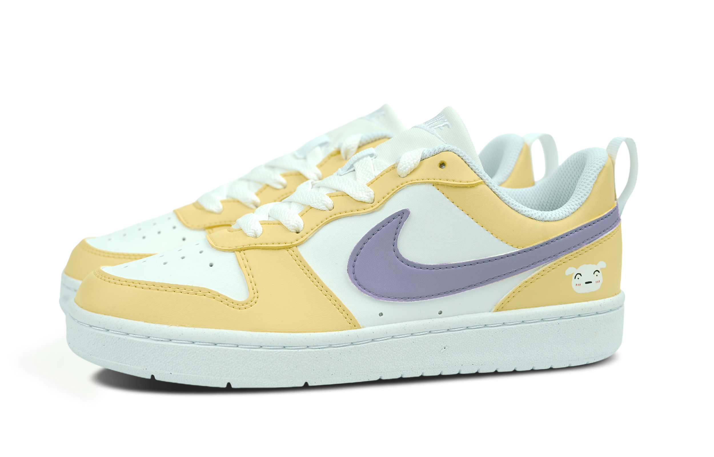 Shop [Kasut Custom] Nike Court Borough Rendah 'Putih Kuning' DV5456-106(Team86-小白)