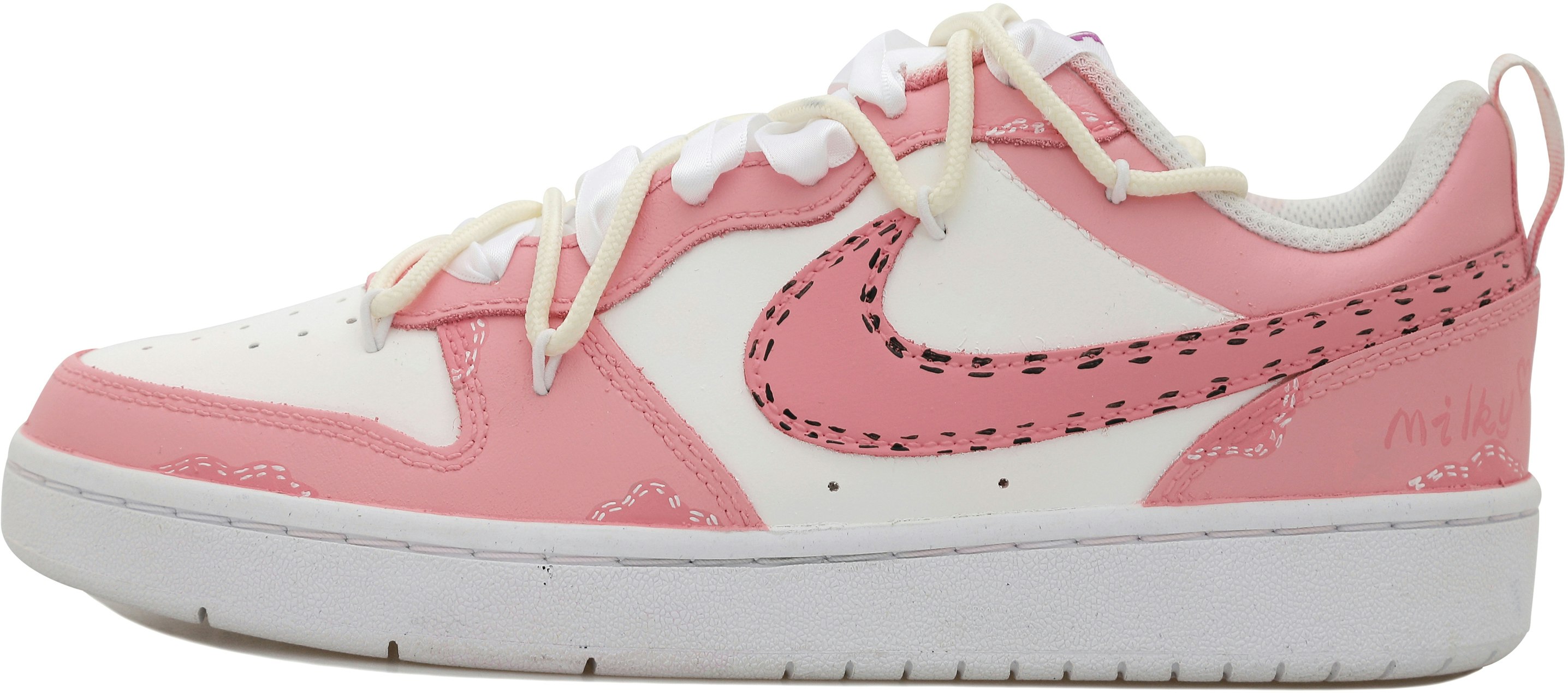 custom-shoes-nike-court-borough-low-black-pink-strawberry-cute-silk-deconstructed-dq-5979-100-484912