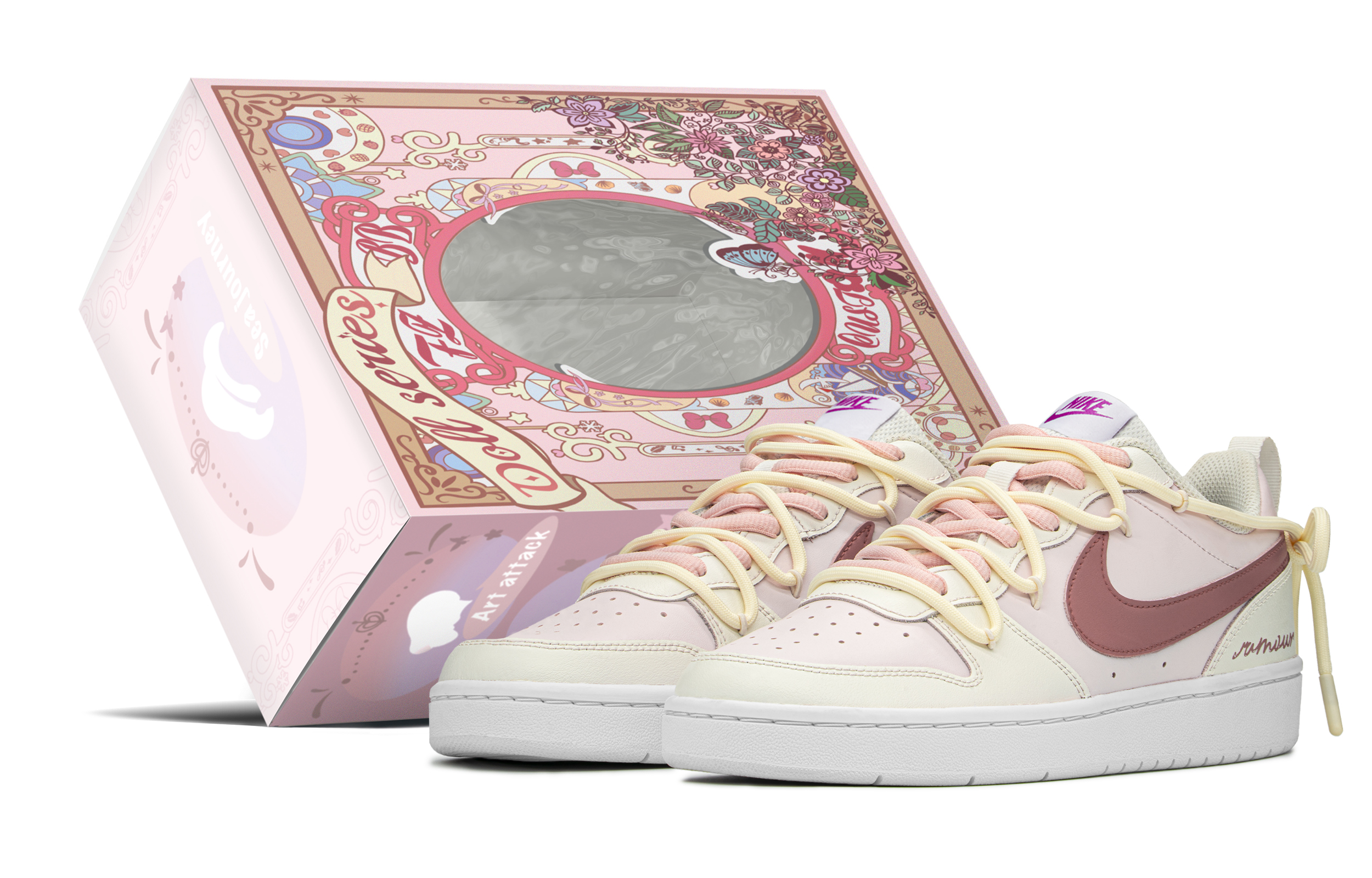 Buy [定制鞋] 耐克Court Borough Low特别版“浪漫童话城堡” DQ5979-100(TeamA-浪漫仙灵S-BOX)