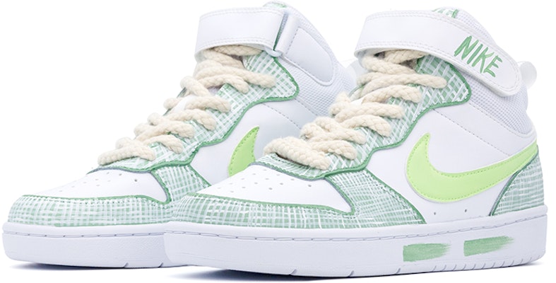 【訂製球鞋】 Nike Court Borough Mid 2 方塊格子 小清新 小香風 魔鬼貼 中筒 板鞋 GS 白綠 Lookbook 【訂製球鞋】 Nike Court Borough Mid 2 方塊格子 小清新 小香風 魔鬼貼 中筒 板鞋 GS 白綠