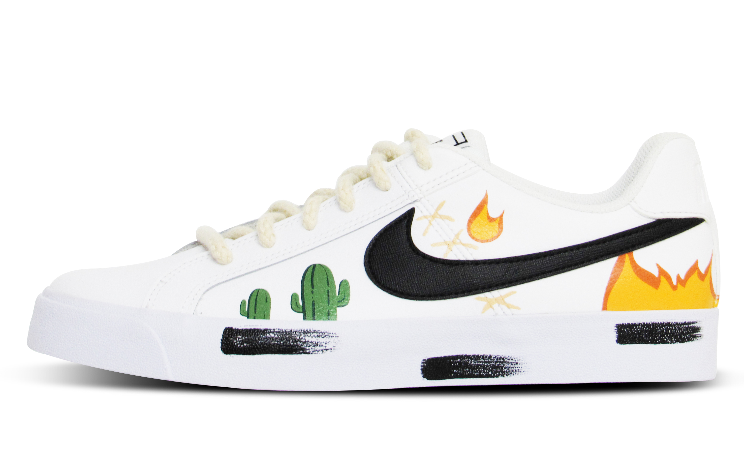 [Custom Shoes] Nike Court Royale AC 'Flame Cactus Smile Graffiti Mismatched White Black' BQ4222-103-484838