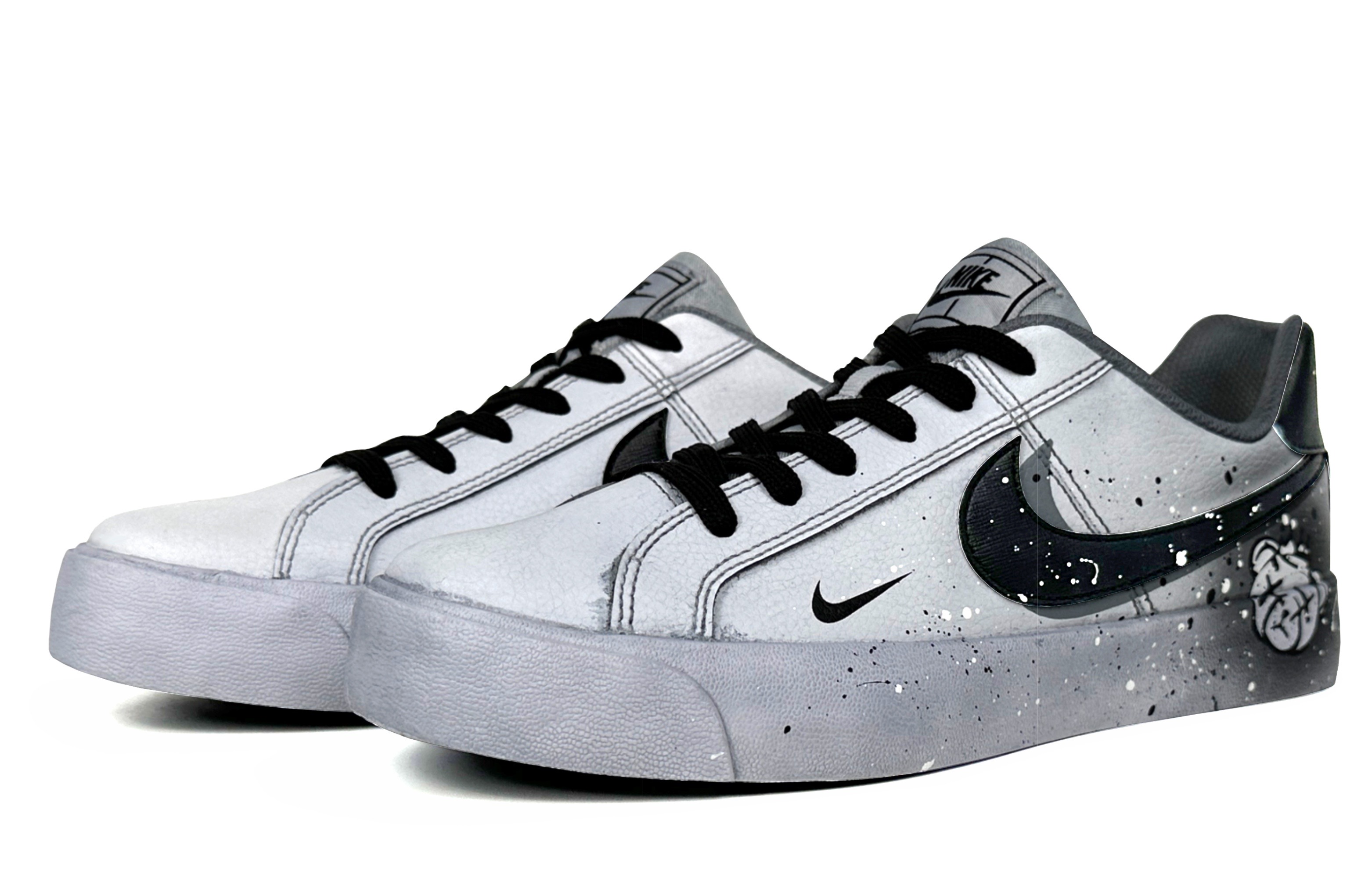 Lookbook [カスタム シューズ] ナイキ コート ロイヤル AC 'グラフィティ ベア ブラック-グレー' BQ4222-103(Team87-涂鸦小熊男款黑灰)