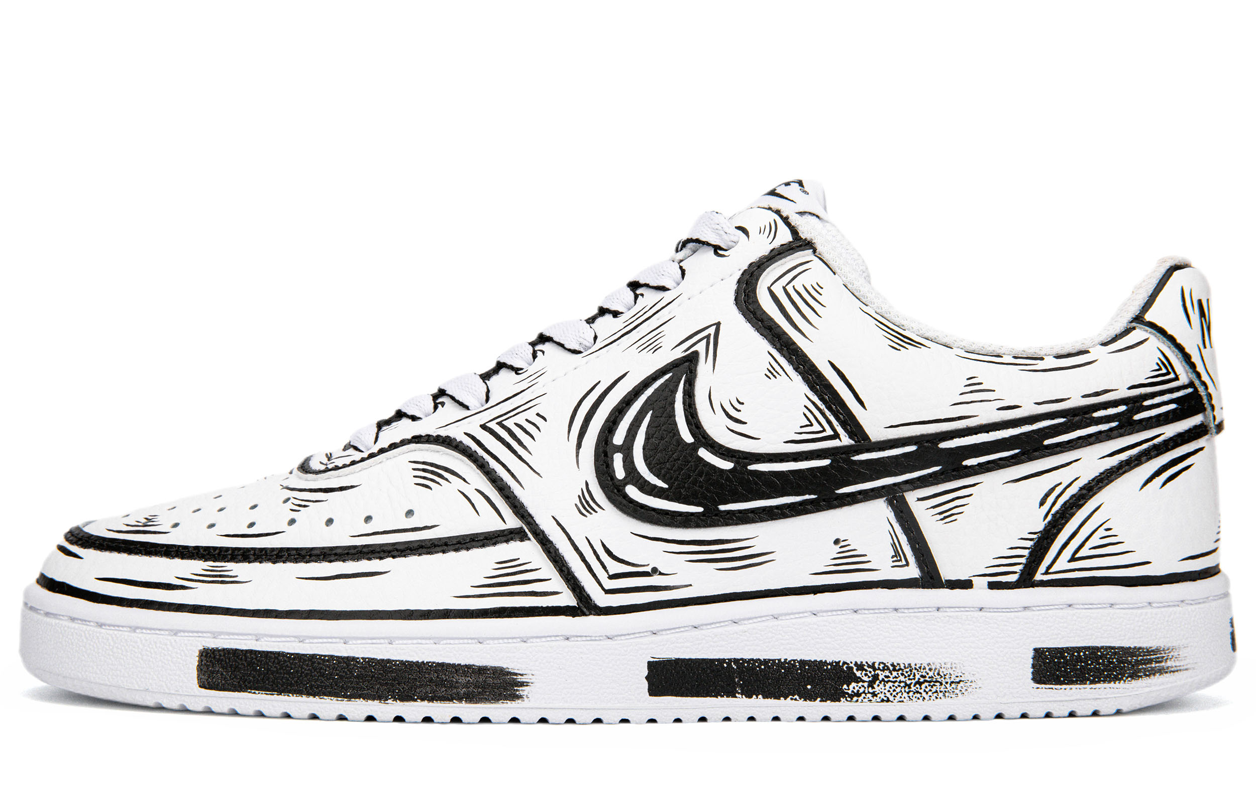 Buy [定制鞋] 耐克Court Vision 1 '漫画涂鸦黑白' CD5463-101(Team18黑白二次元线条Court）