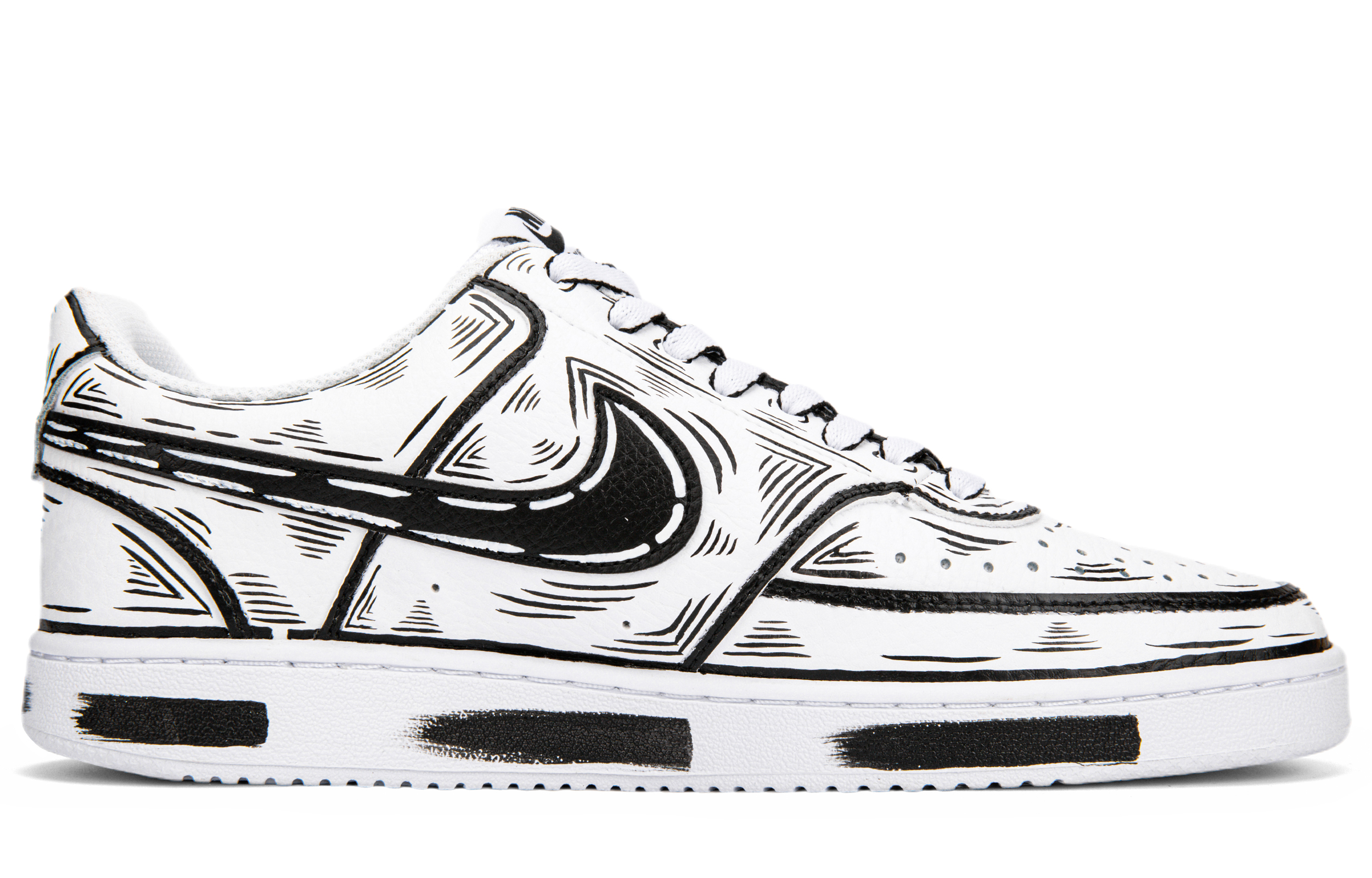 Order [定制鞋] 耐克Court Vision 1 '漫画涂鸦黑白' CD5463-101(Team18黑白二次元线条Court）