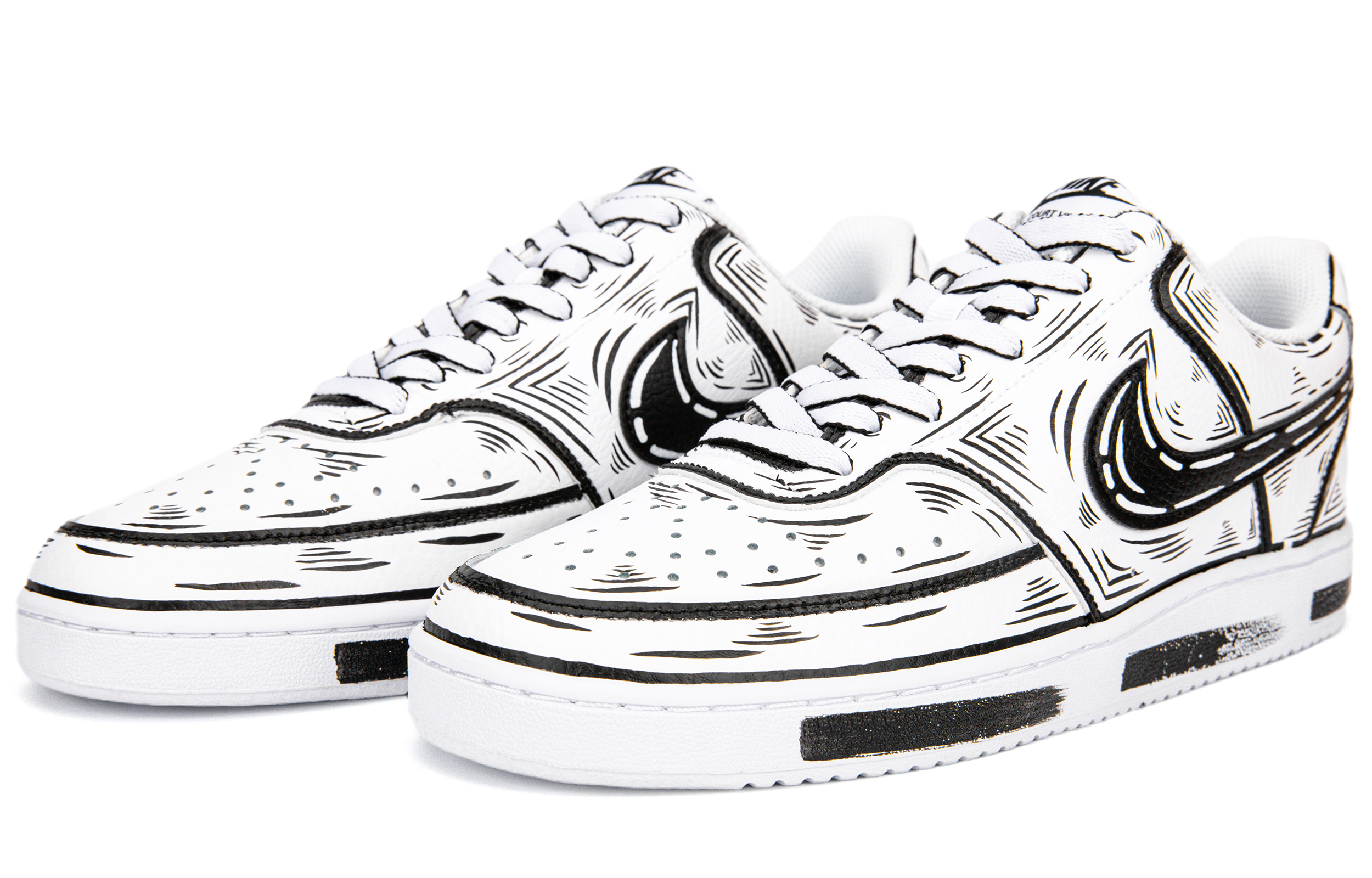 Lookbook [定制鞋] 耐克Court Vision 1 '漫画涂鸦黑白' CD5463-101(Team18黑白二次元线条Court）