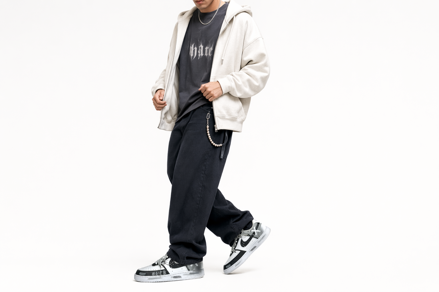 Order 【訂製球鞋】 Nike Court Vision 1 機械魔靈 黑白禁區 哥特風 做舊 復古 漸變 塗鴉 防滑抗震耐磨 低筒 板鞋 男款 白黑