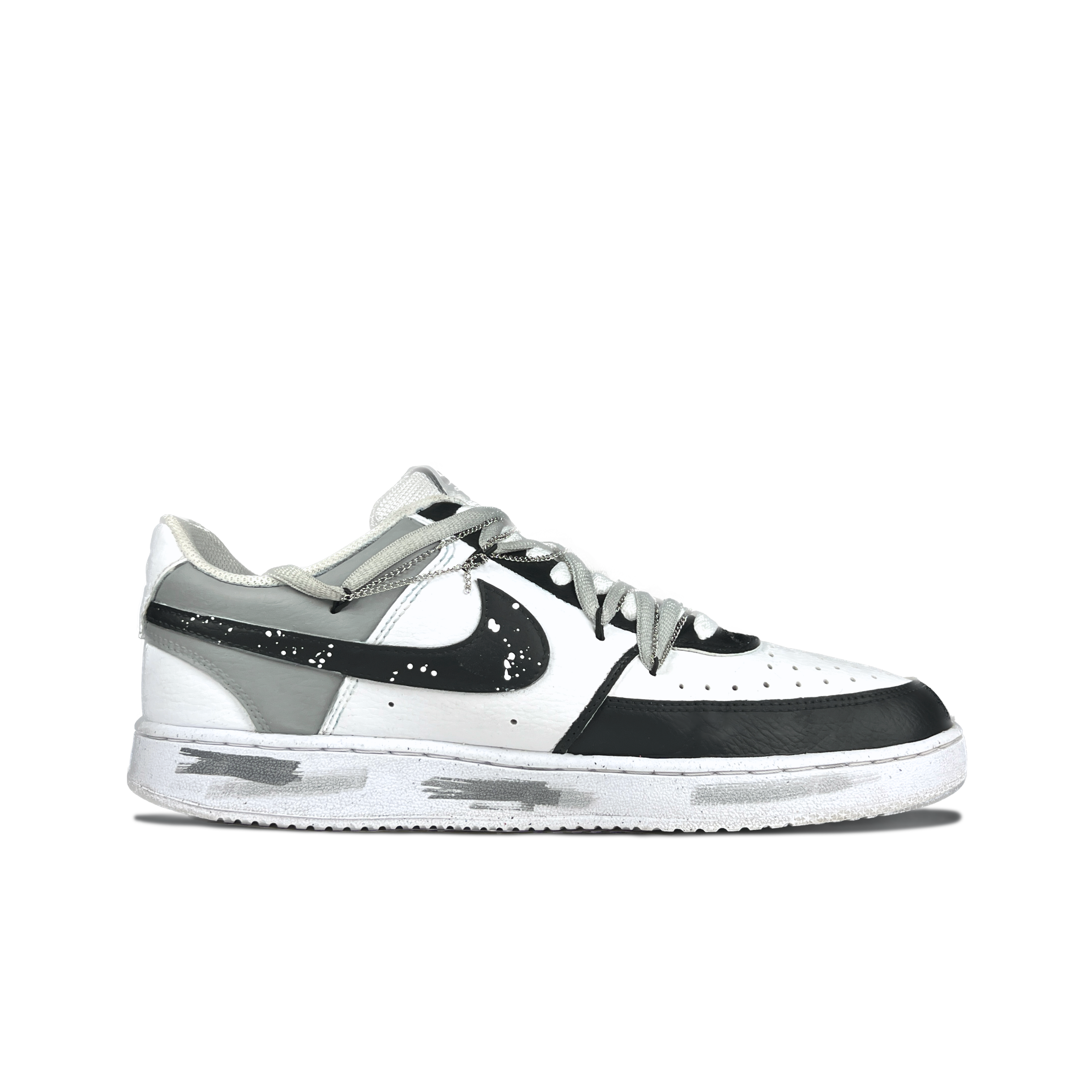 Lookbook 【訂製球鞋】 Nike Court Vision 1 機械魔靈 黑白禁區 哥特風 做舊 復古 漸變 塗鴉 防滑抗震耐磨 低筒 板鞋 男款 白黑