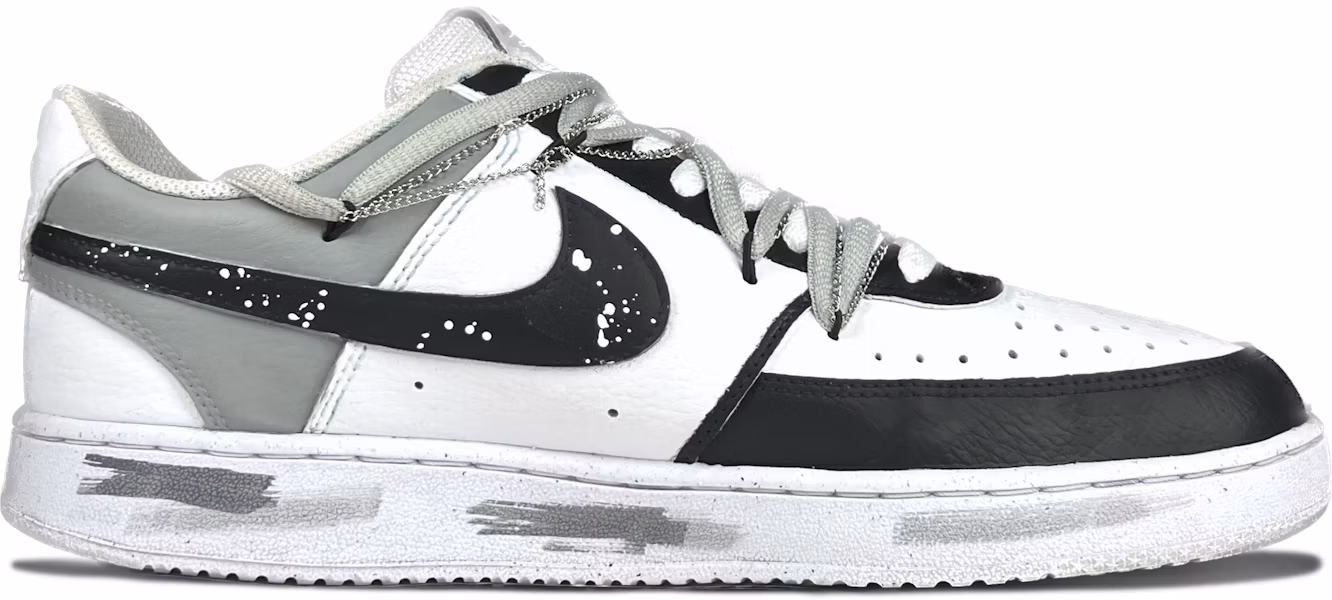 【訂製球鞋】 Nike Court Vision 1 機械魔靈 黑白禁區 哥特風 做舊 復古 漸變 塗鴉 防滑抗震耐磨 低筒 板鞋 男款 白黑 Lookbook 【訂製球鞋】 Nike Court Vision 1 機械魔靈 黑白禁區 哥特風 做舊 復古 漸變 塗鴉 防滑抗震耐磨 低筒 板鞋 男款 白黑