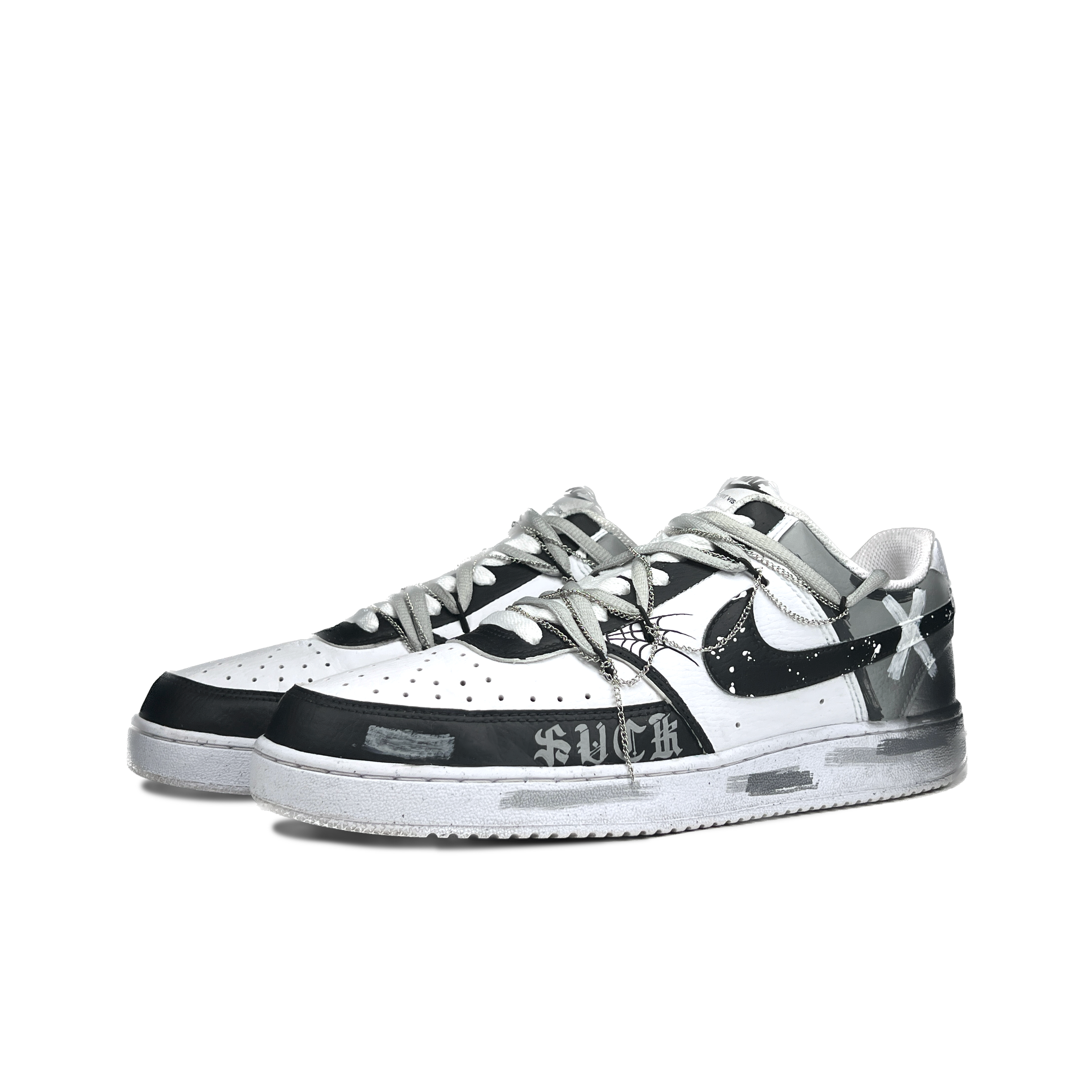 Shop 【訂製球鞋】 Nike Court Vision 1 機械魔靈 黑白禁區 哥特風 做舊 復古 漸變 塗鴉 防滑抗震耐磨 低筒 板鞋 男款 白黑