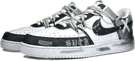Shop 【訂製球鞋】 Nike Court Vision 1 機械魔靈 黑白禁區 哥特風 做舊 復古 漸變 塗鴉 防滑抗震耐磨 低筒 板鞋 男款 白黑