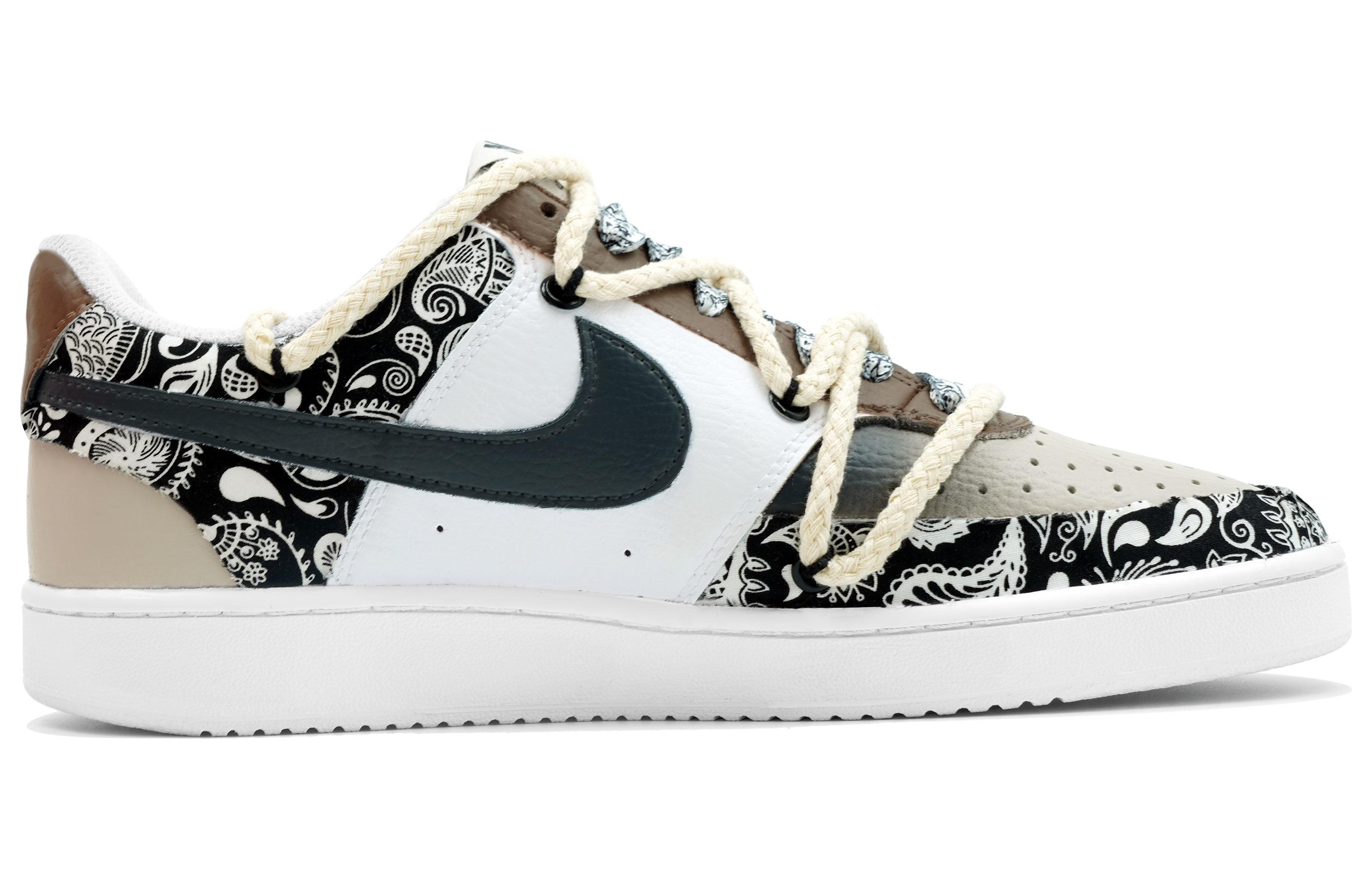 Lookbook 【訂製球鞋】 Nike Court Vision 1 萬花環  塗鴉 街頭復古 繡布 解構腰果 百搭流行 休閒 舒適 時尚 低筒 帆布鞋 男款 白棕