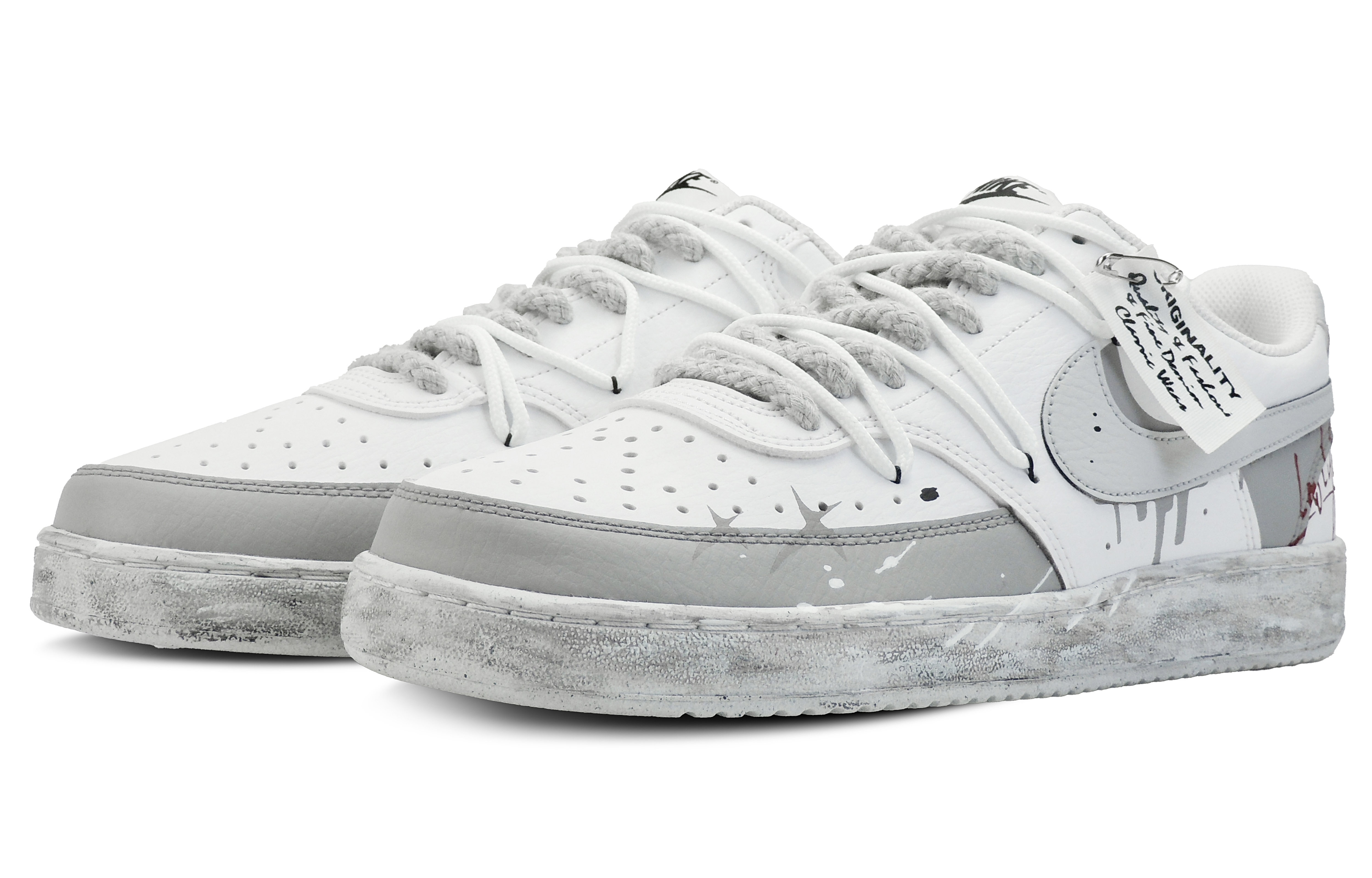 Lookbook [Kasut Custom] Nike Court Vision 1 'Kelabu Putih Gothic Distressed Graffiti' DH2987-101(Team128-静默讯号)