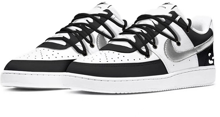 【定制球鞋】 Nike Court Vision 1 搗蛋 小熊貓 解構綁帶 簡約工業風 低幫 板鞋 男款 黑白 Lookbook 【定制球鞋】 Nike Court Vision 1 搗蛋 小熊貓 解構綁帶 簡約工業風 低幫 板鞋 男款 黑白