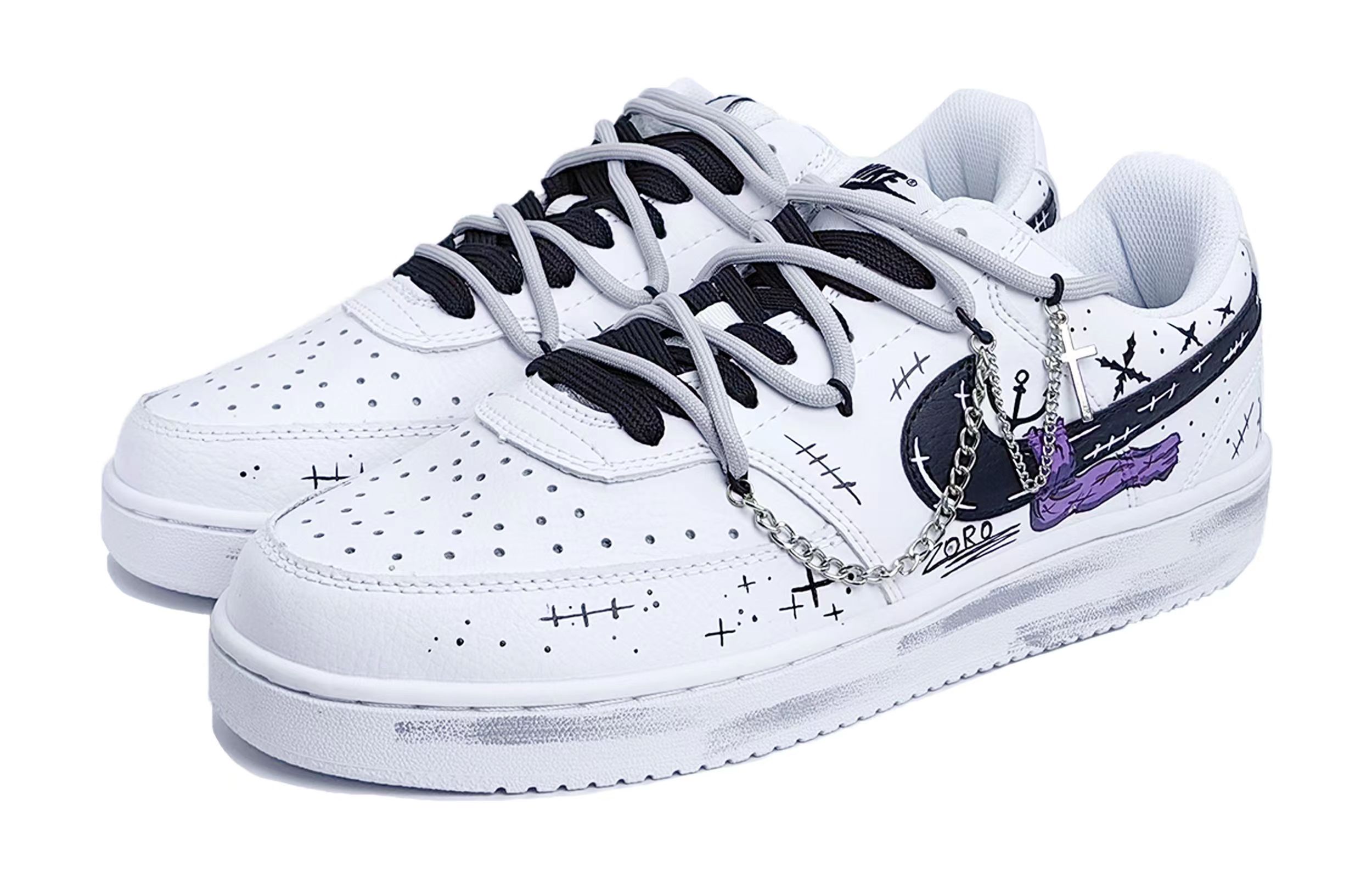 Lookbook 【カスタムシューズ】ナイキコートビジョン1 'パイレーツペンダント白黒' DH2987-101（Team136-海贼）