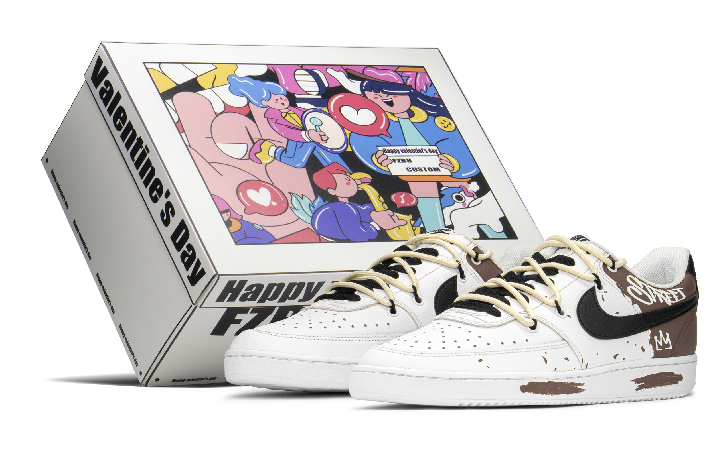 [Custom Shoes] Nike Court Vision 1 'Valentine's Day Mocha Graffiti'