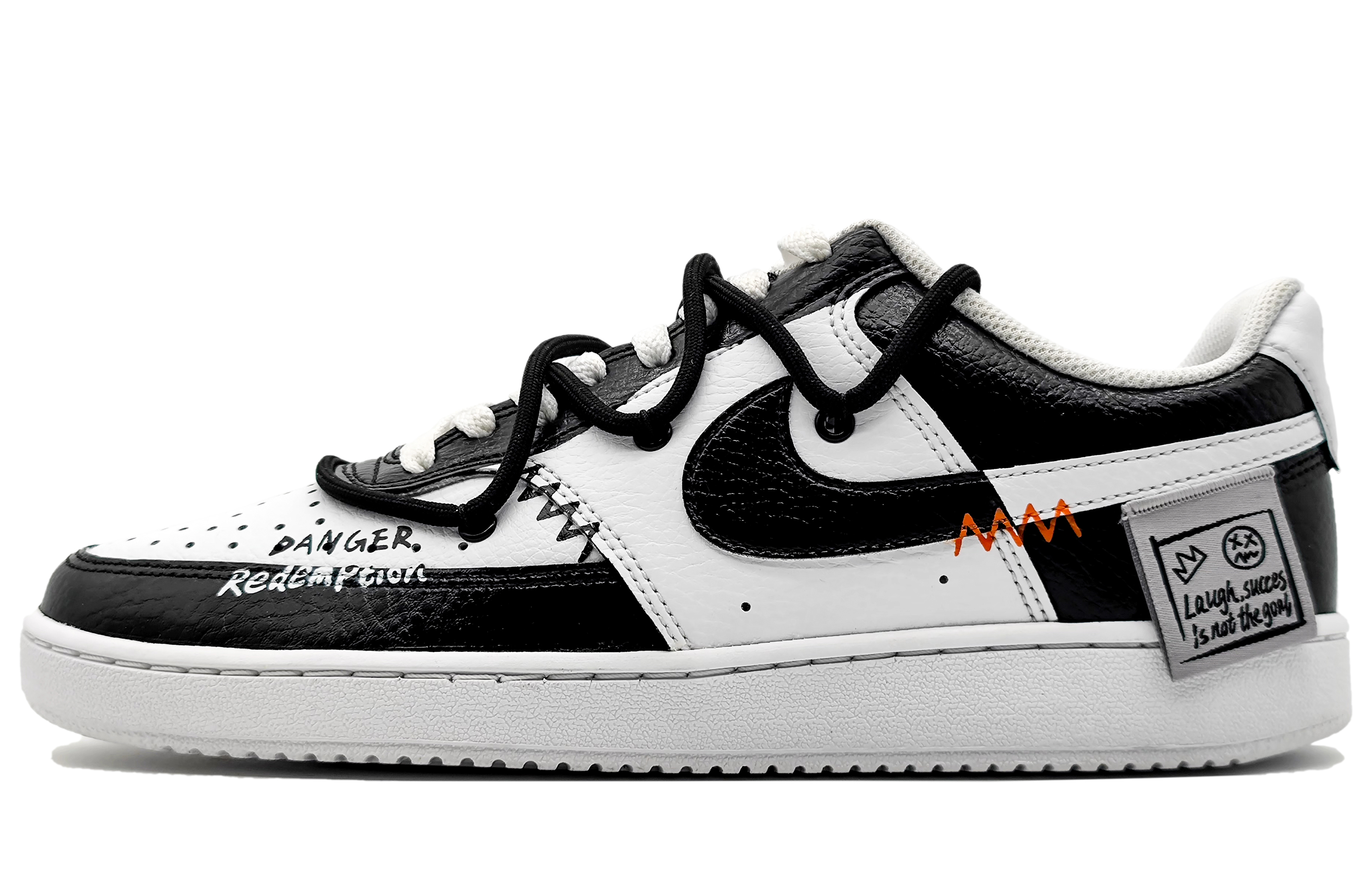 [Custom Shoes] Nike Court Vision 1 Low 'Black White Misplaced Smile'