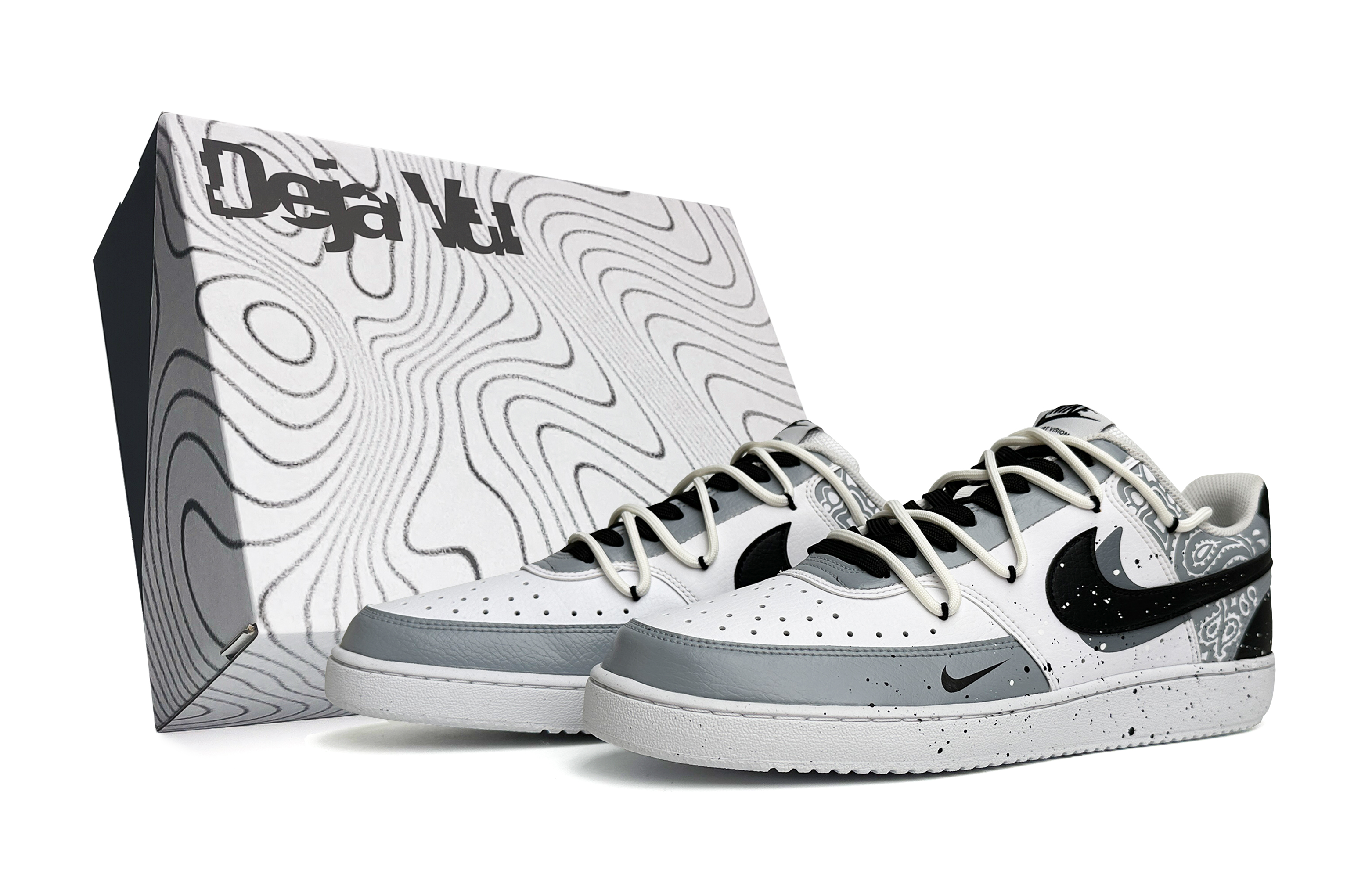 [Custom Shoes] Nike Court Vision 1 Low 'Cashew Flower Black Grey'