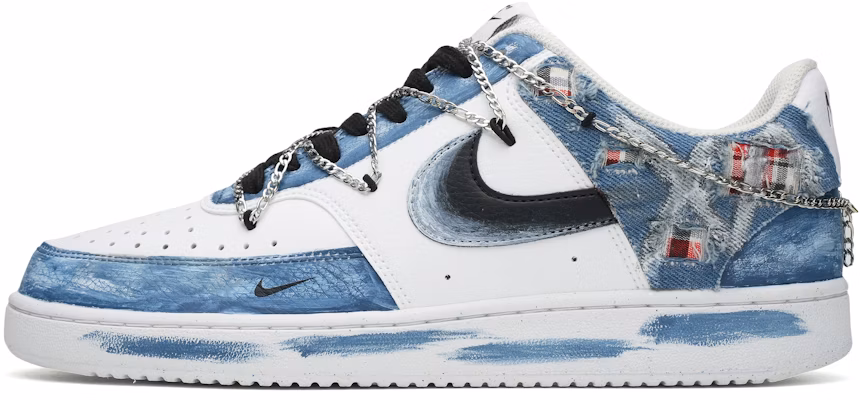 【客製化球鞋】 Nike Court Vision 1 Low 破洞牛仔 潮流風 解構繫帶 萬用款式 低筒 板鞋 男款 藍白 Buy 【客製化球鞋】 Nike Court Vision 1 Low 破洞牛仔 潮流風 解構繫帶 萬用款式 低筒 板鞋 男款 藍白