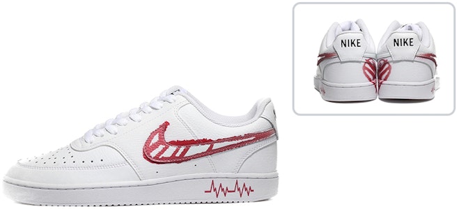 【客製球鞋】Nike Court Vision 1 愛的emoji系列 情侶款 桃紅拼湊愛心 心電情人 低筒 板鞋 男女同款 白紅 Buy 【客製球鞋】Nike Court Vision 1 愛的emoji系列 情侶款 桃紅拼湊愛心 心電情人 低筒 板鞋 男女同款 白紅