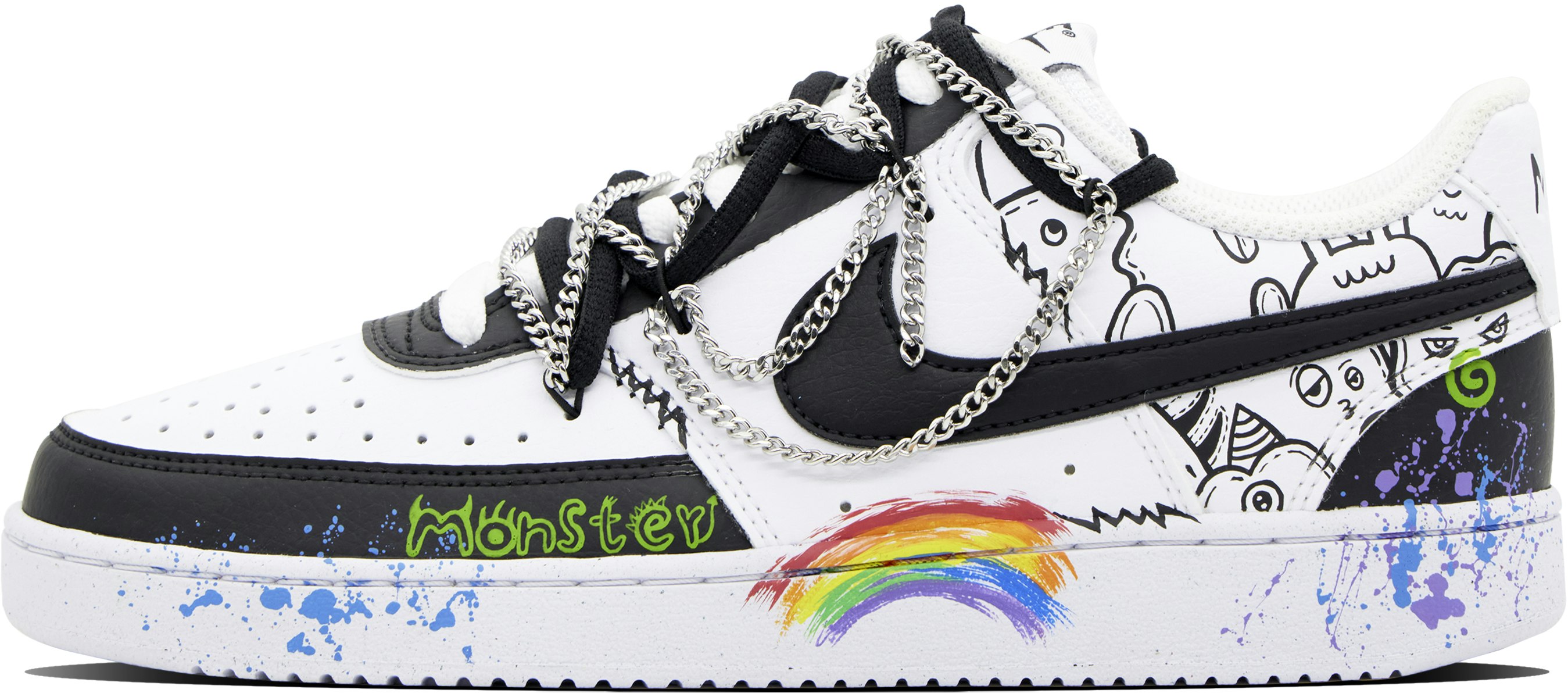 custom-shoes-nike-court-vision-1-low-rainbow-hip-hop-black-white