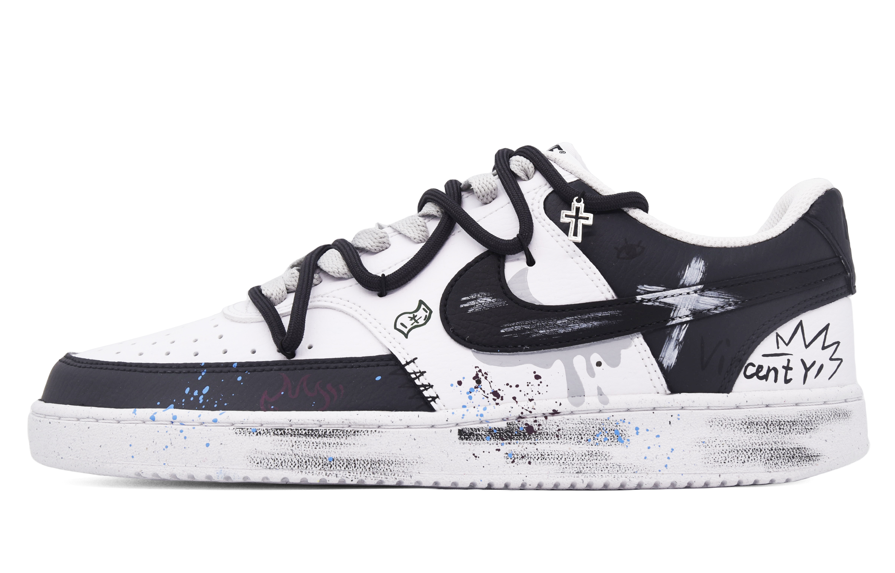 [Custom Shoes] Nike Court Vision 1 Low 'Street Graffiti Black White Grey'