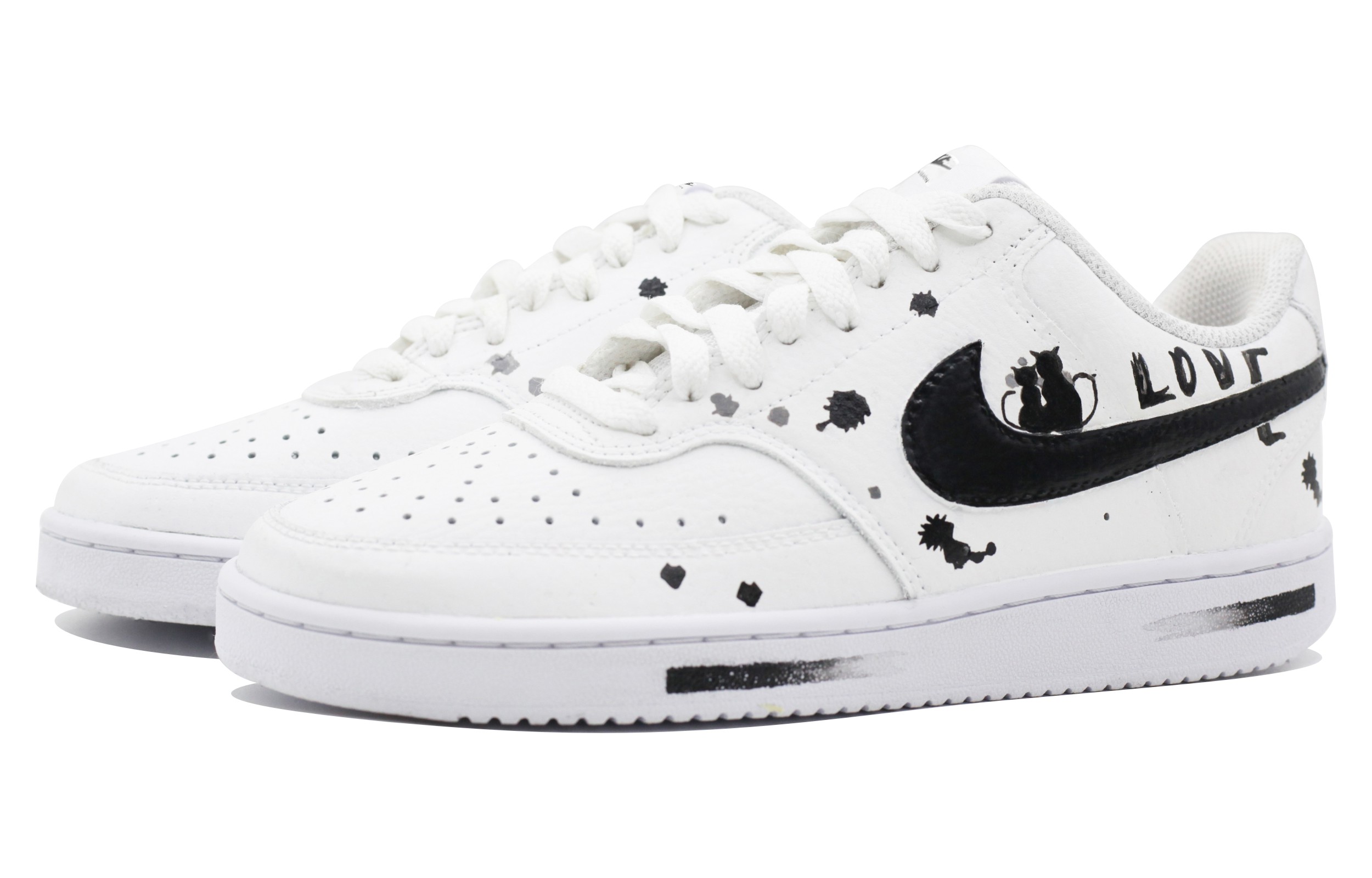 Lookbook [Nike Sepatu Kustom] Court Vision Low 'Seni Kucing Hitam Putih' DH2987-101(Team39-AMY111猫)
